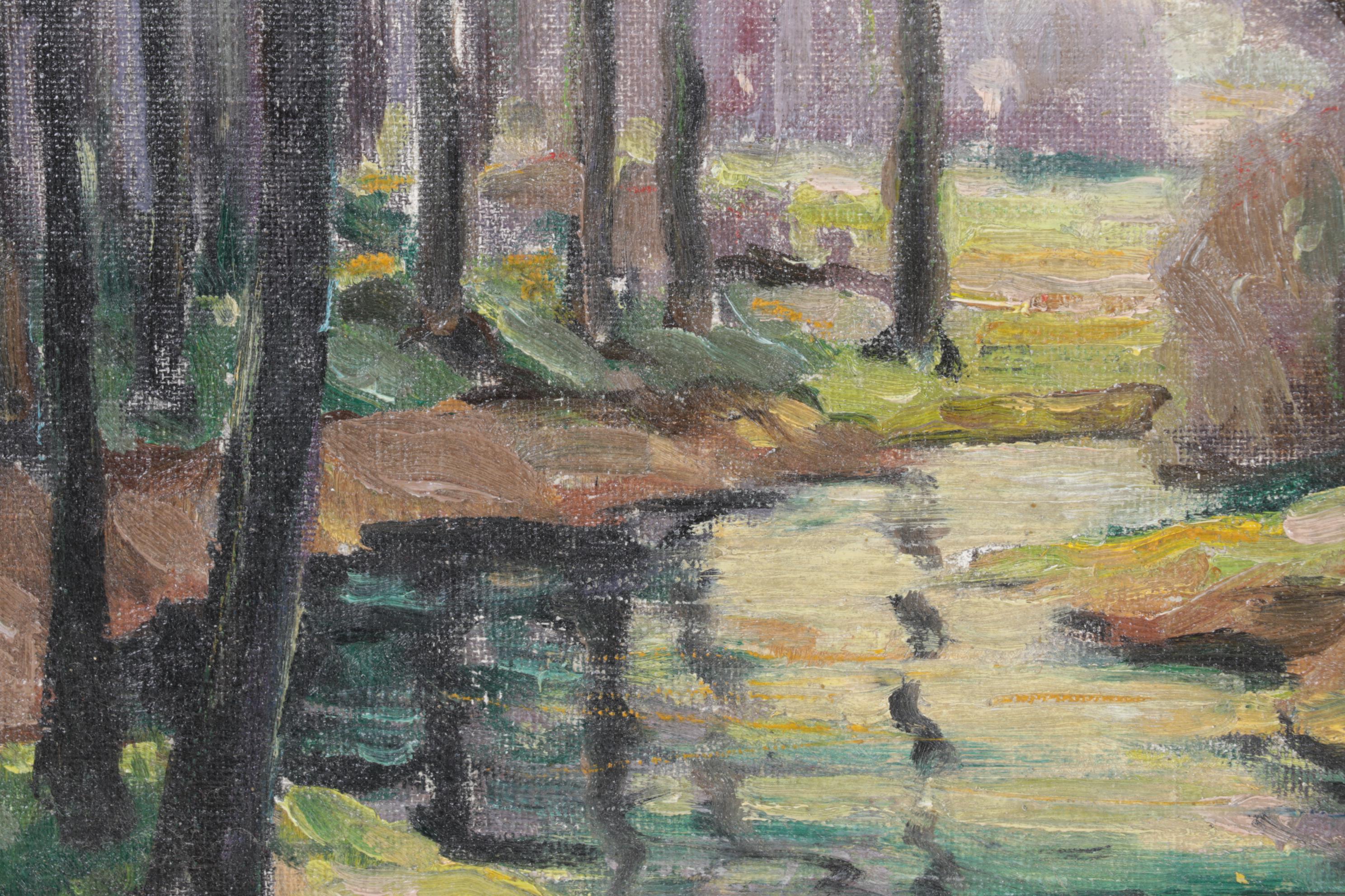 Roland D. Osborne "Barbizon Creek" Oil on Canvas Board Painting