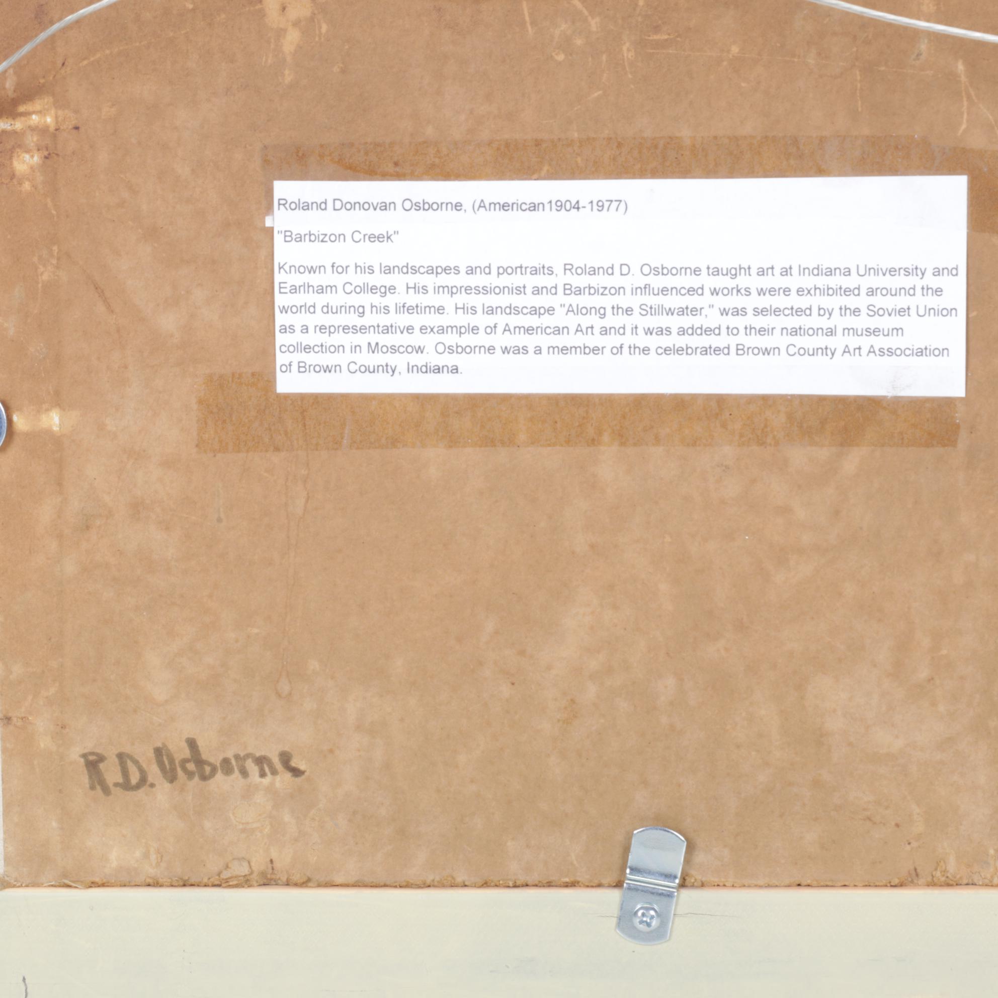 Roland D. Osborne "Barbizon Creek" Oil on Canvas Board Painting