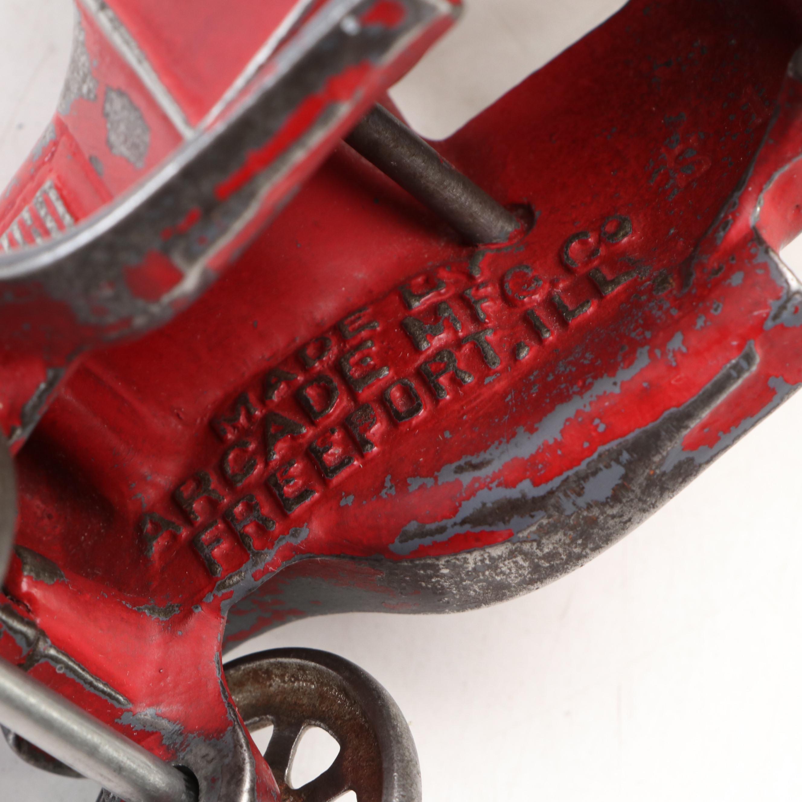 Arcade Cast Iron Toy Truck, Tow Truck and Motorcycle, Early to Mid-20th Century