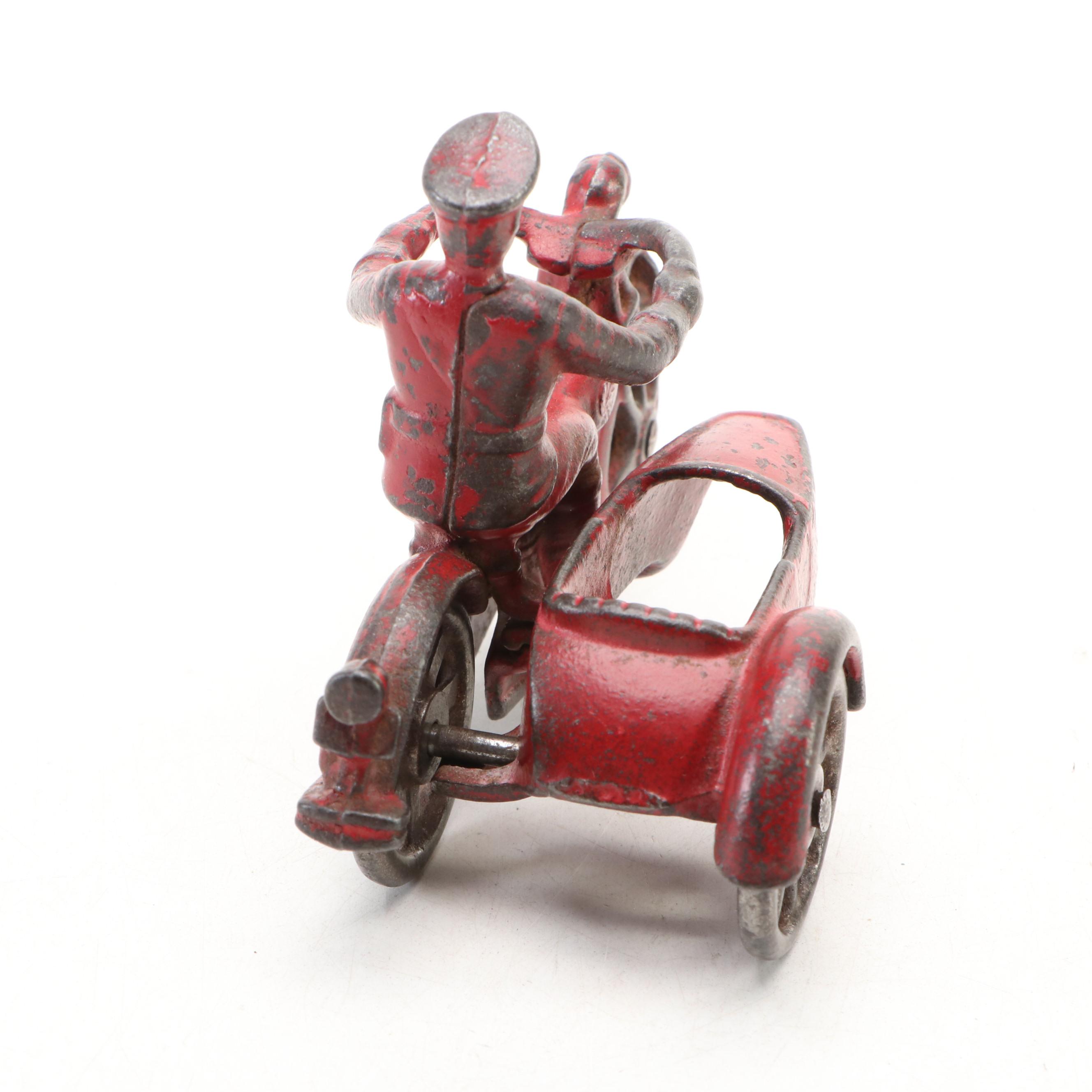 Arcade Cast Iron Toy Truck, Tow Truck and Motorcycle, Early to Mid-20th Century