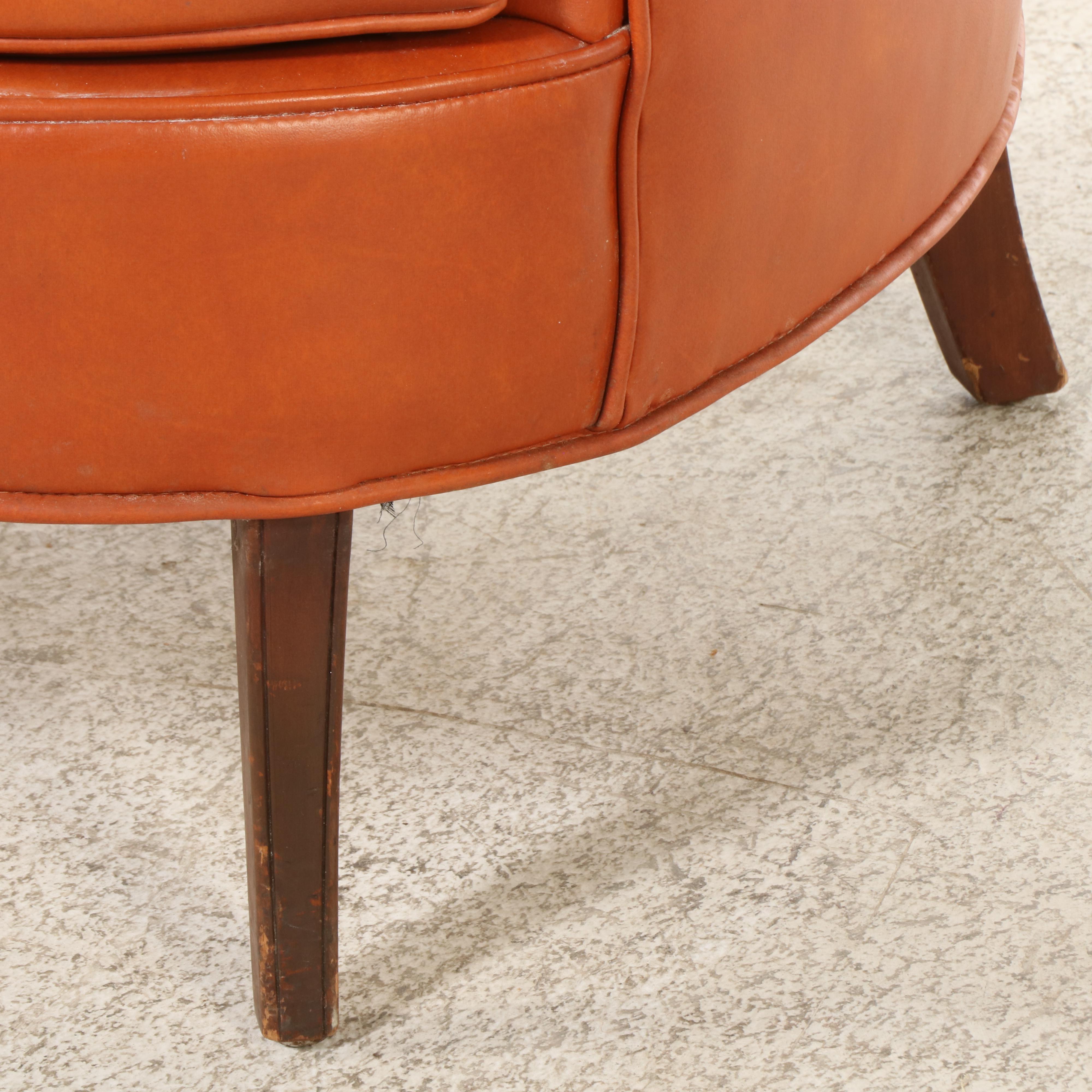 Pair of Modernist Buttoned-Down Orange Vinyl Club Chairs