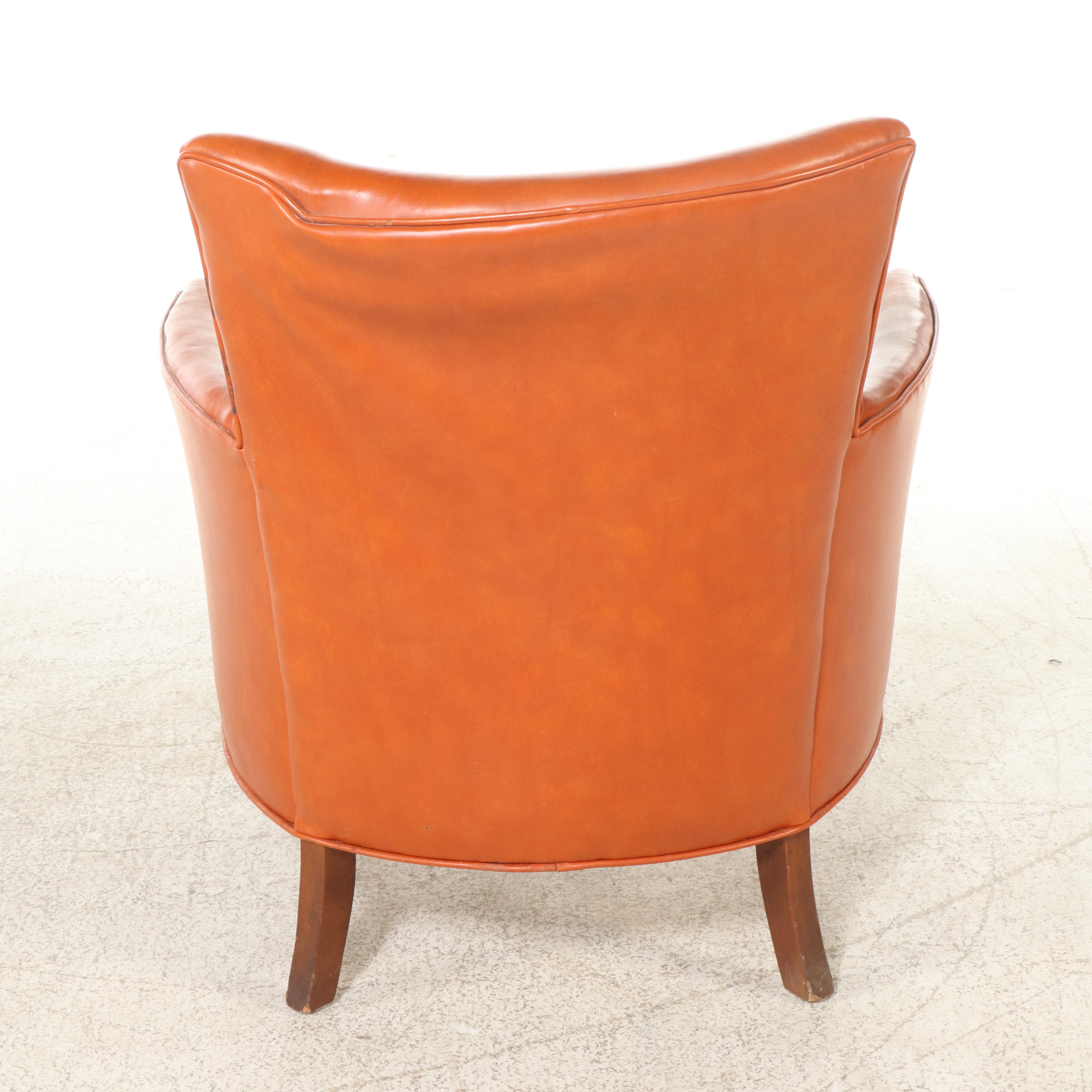 Pair of Modernist Buttoned-Down Orange Vinyl Club Chairs