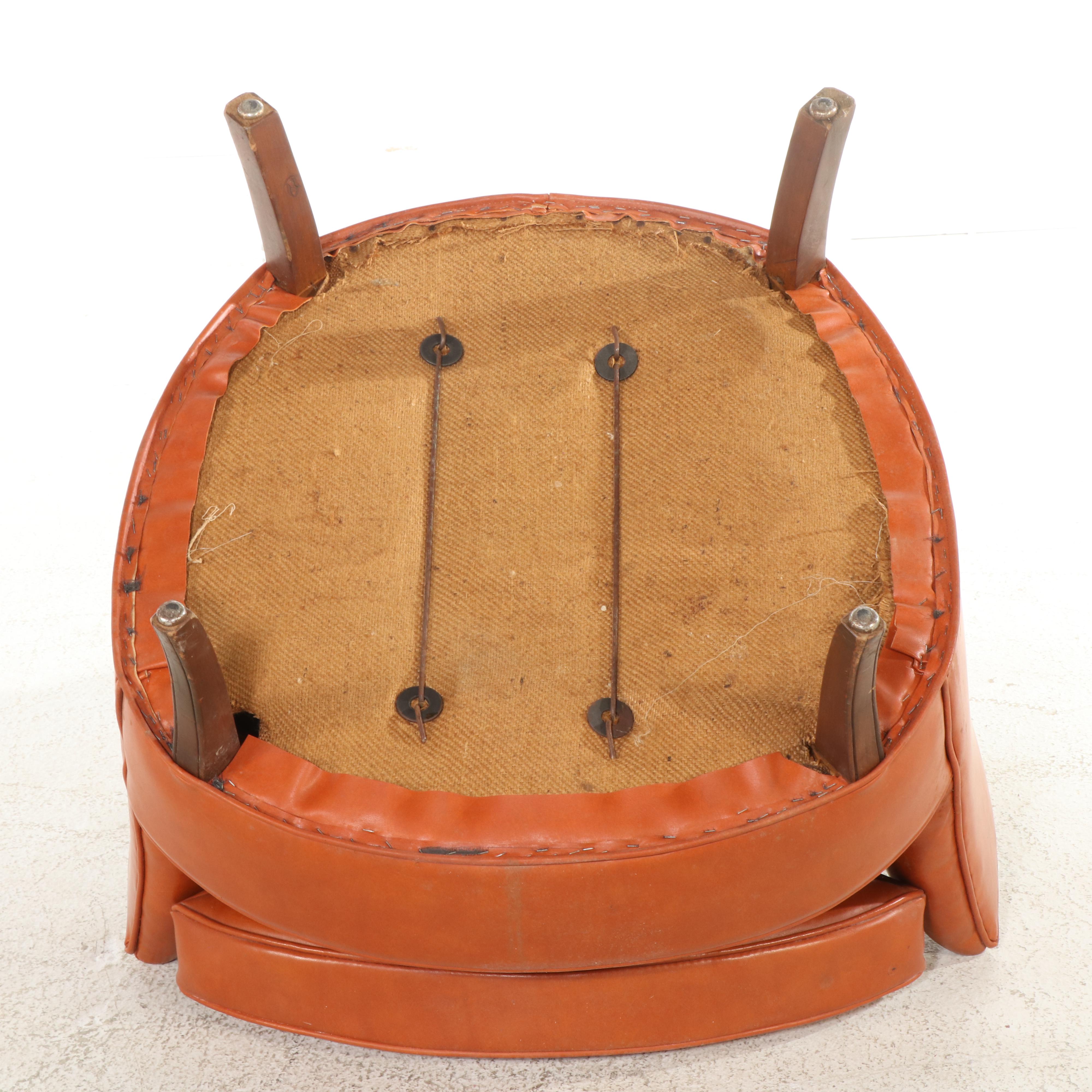 Pair of Modernist Buttoned-Down Orange Vinyl Club Chairs