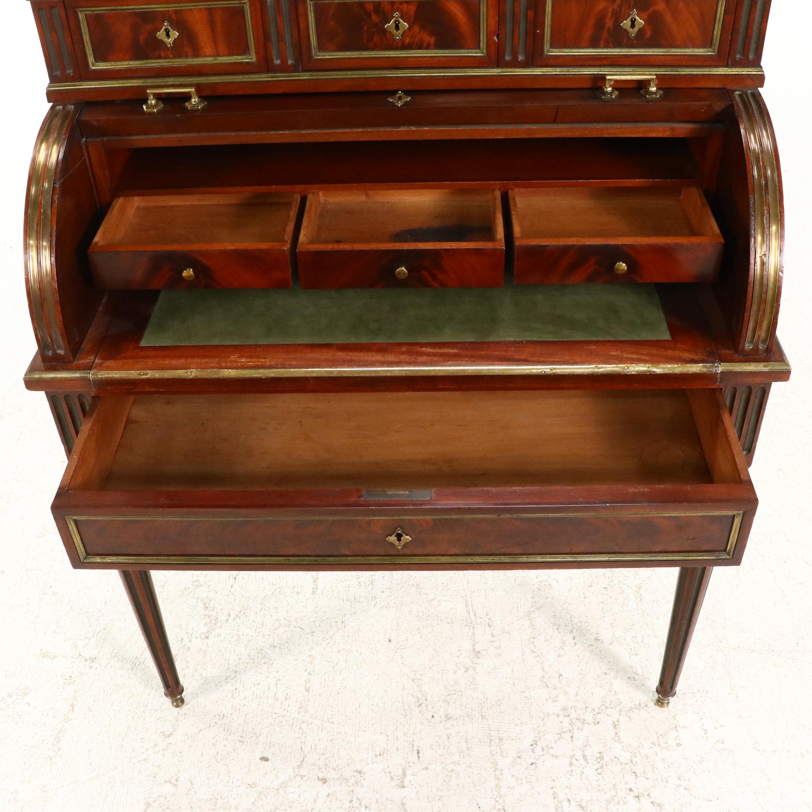 Louis XVI Style Brass Mounted Mahogany Cylinder Desk, Circa 1880