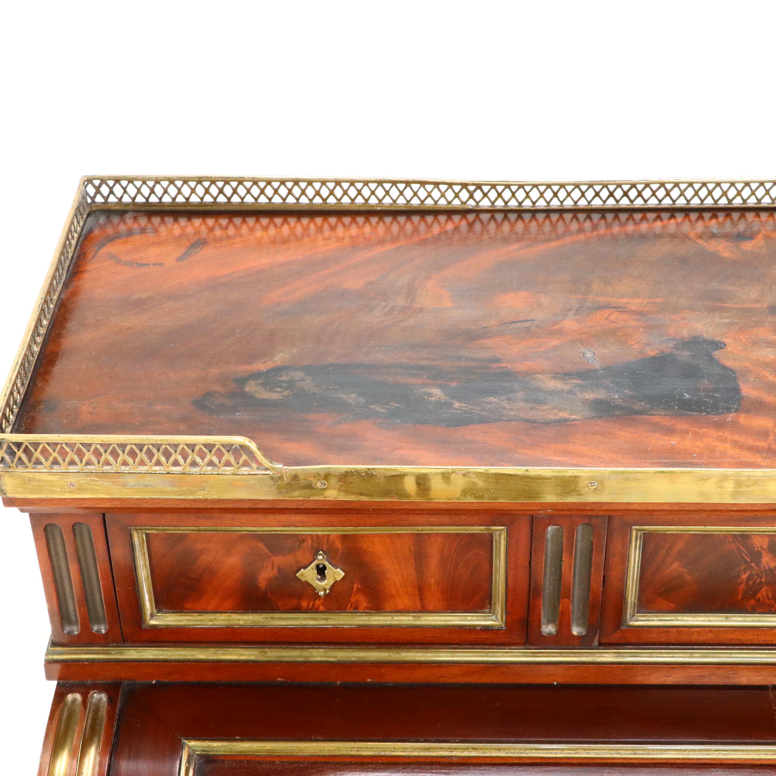 Louis XVI Style Brass Mounted Mahogany Cylinder Desk, Circa 1880