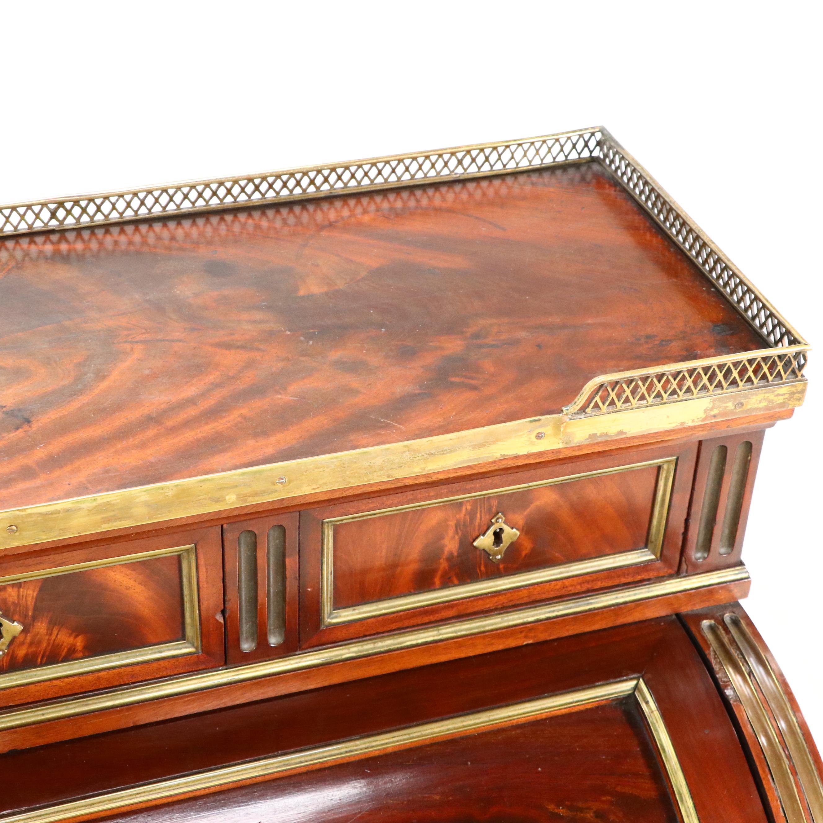 Louis XVI Style Brass Mounted Mahogany Cylinder Desk, Circa 1880