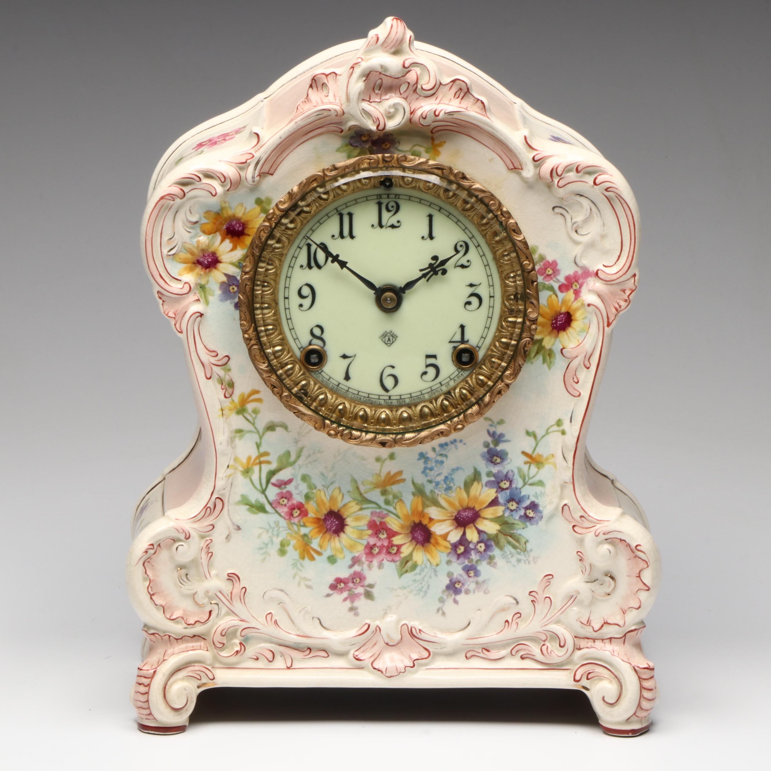 Ansonia Royal Bonn "La Claor" Porcelain Mantel Clock, 1882