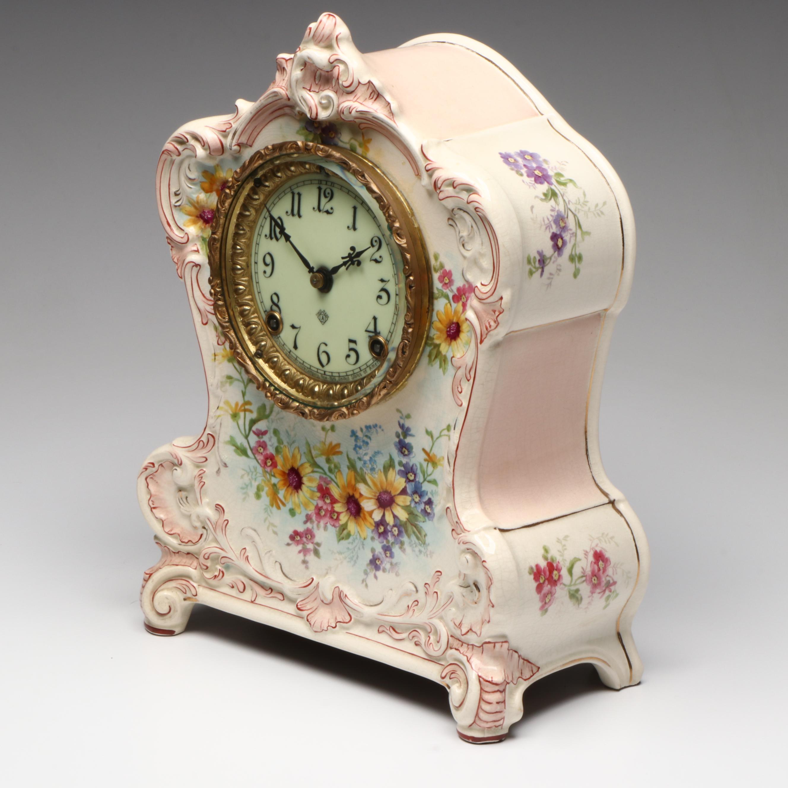 Ansonia Royal Bonn "La Claor" Porcelain Mantel Clock, 1882