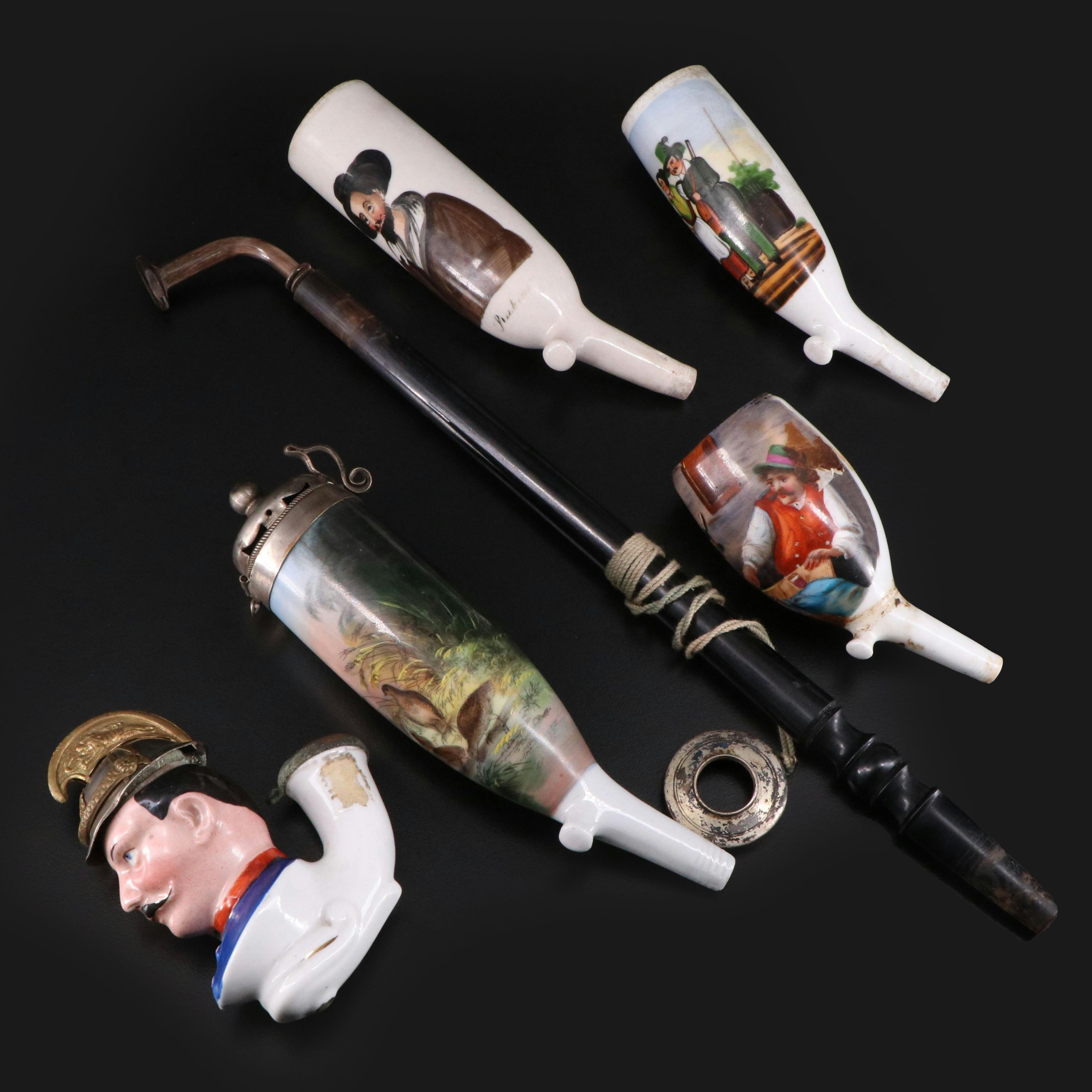 Austrian and More Hand-Painted Porcelain Tobacco Pipes