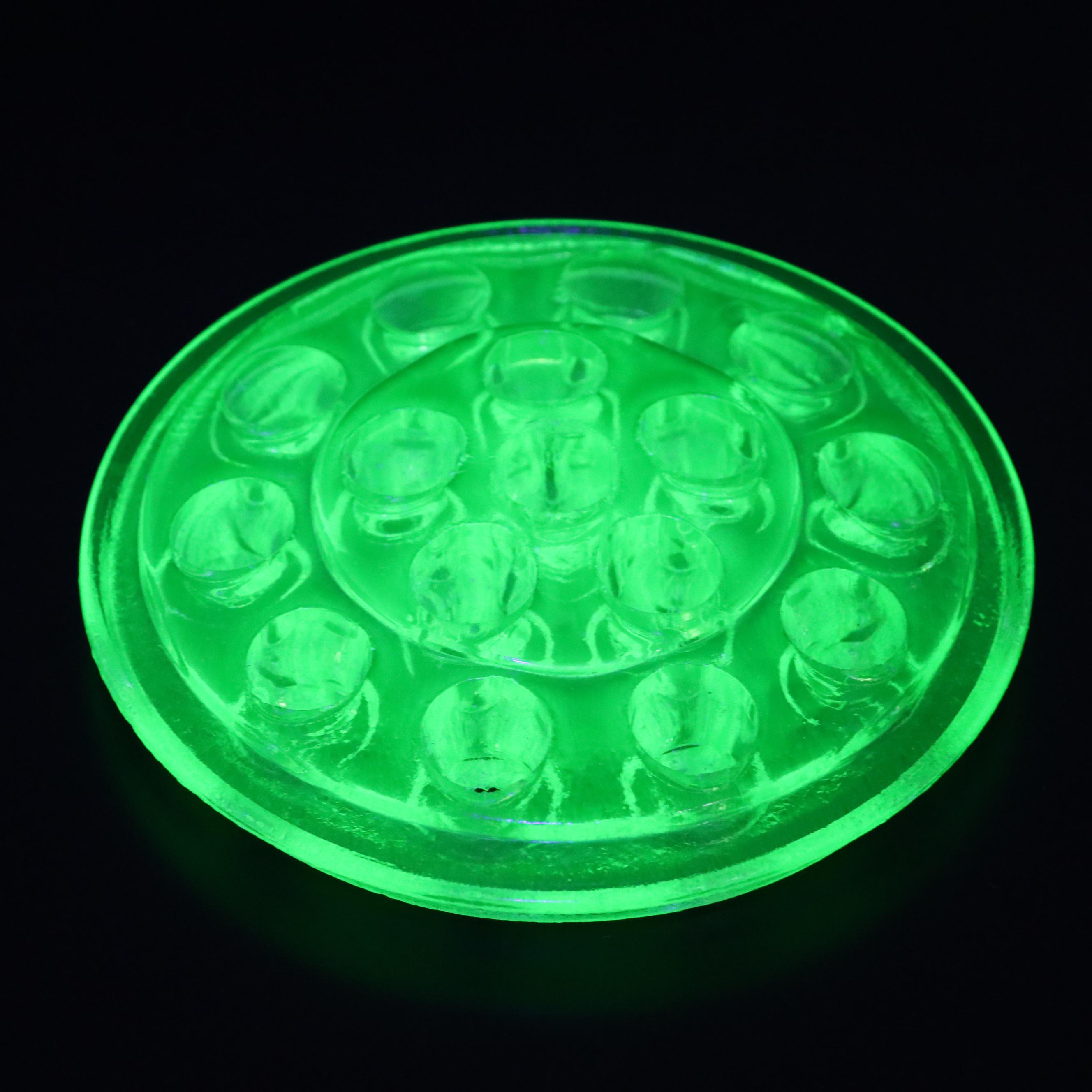 Glass and Vaseline Glass Flower Frogs with Marble Stands and Jeweler's Loupes