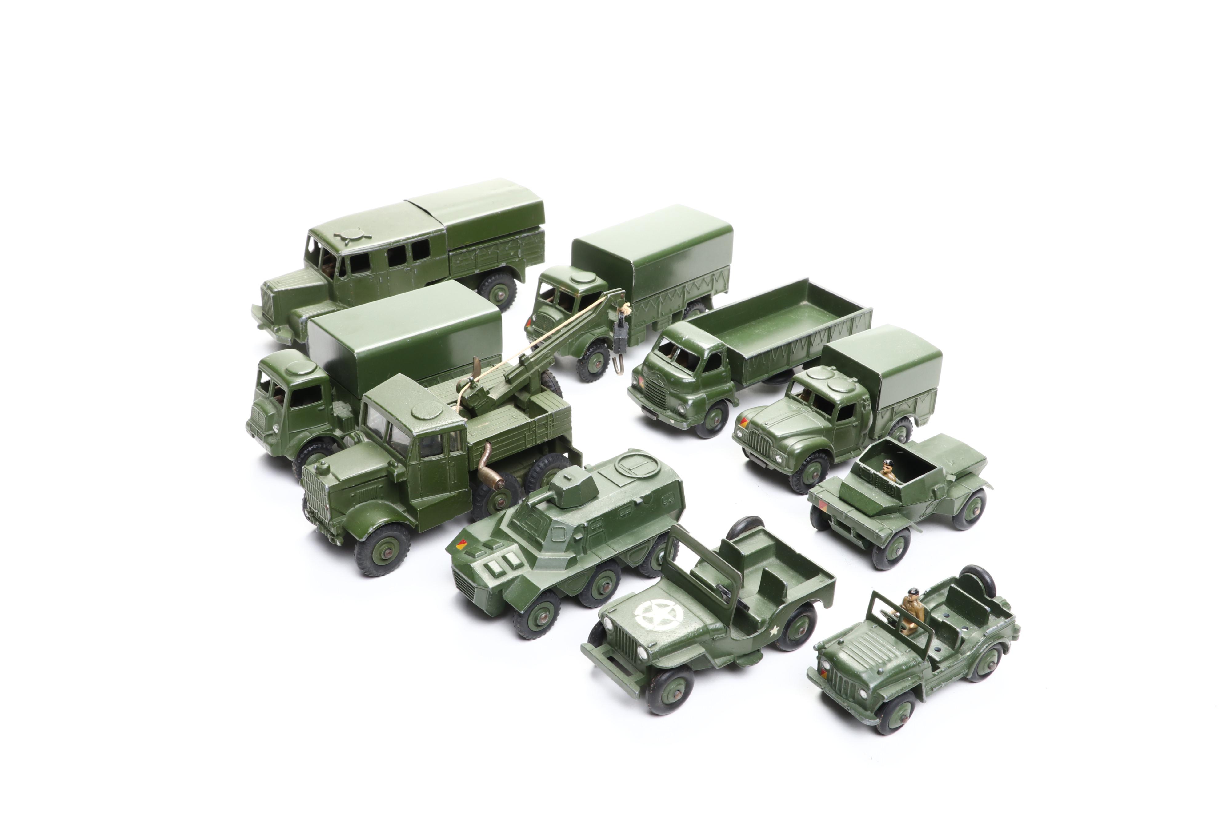 Dinky Toys "Medium Tractor Trailer," "Jeep" and More Army Trucks