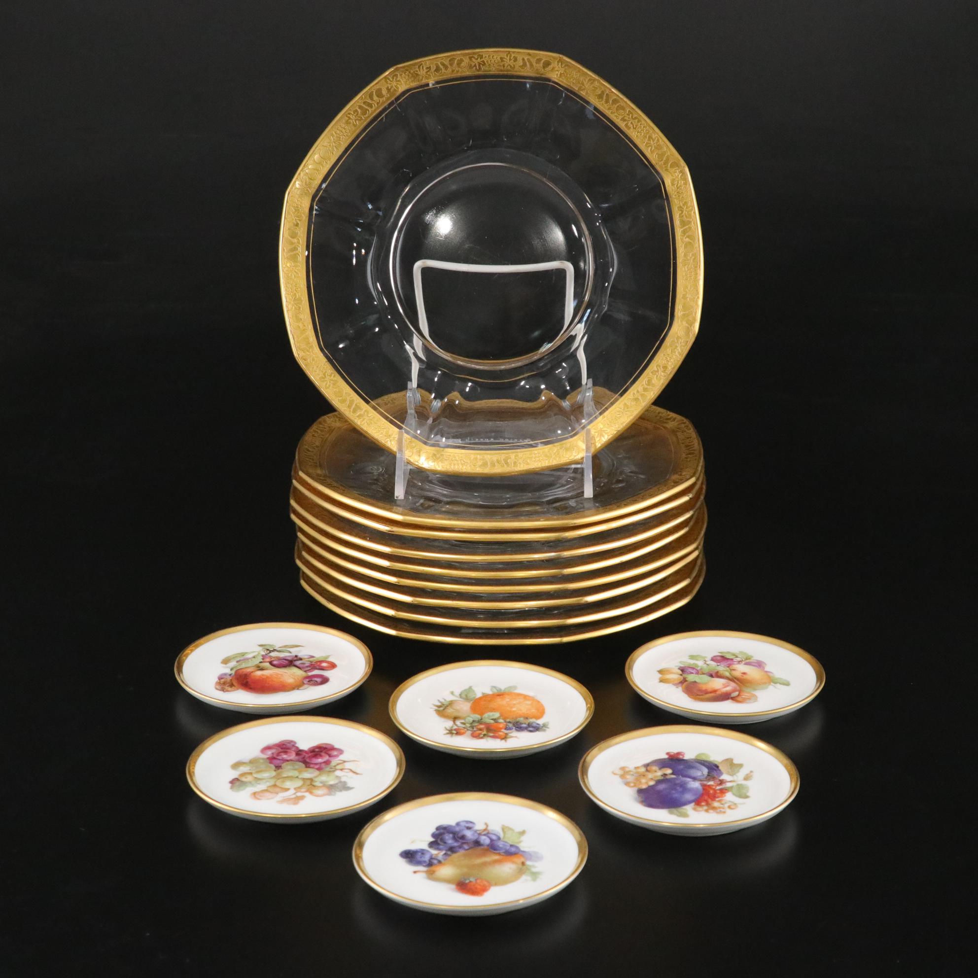 Schumann Arzberg Bavaria Fruit Motif Coasters With Gilded Octagonal Fruit Plates