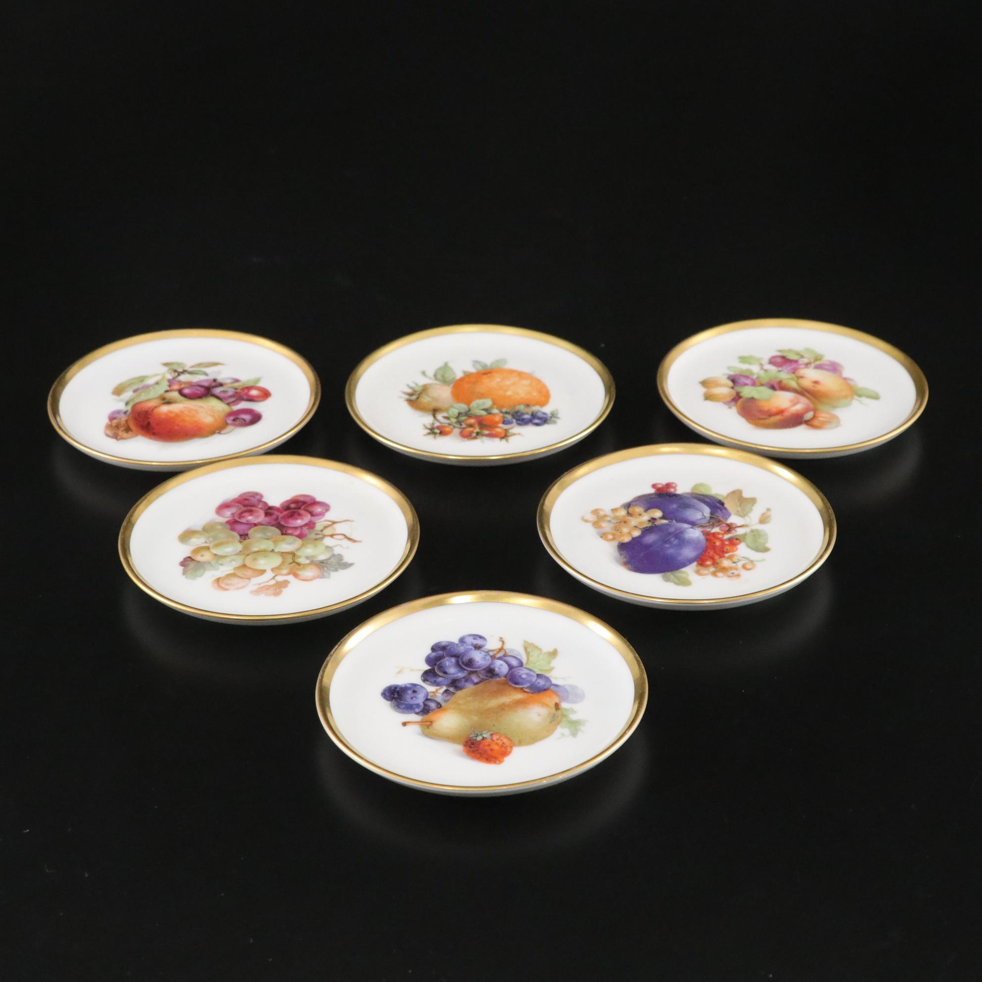 Schumann Arzberg Bavaria Fruit Motif Coasters With Gilded Octagonal Fruit Plates