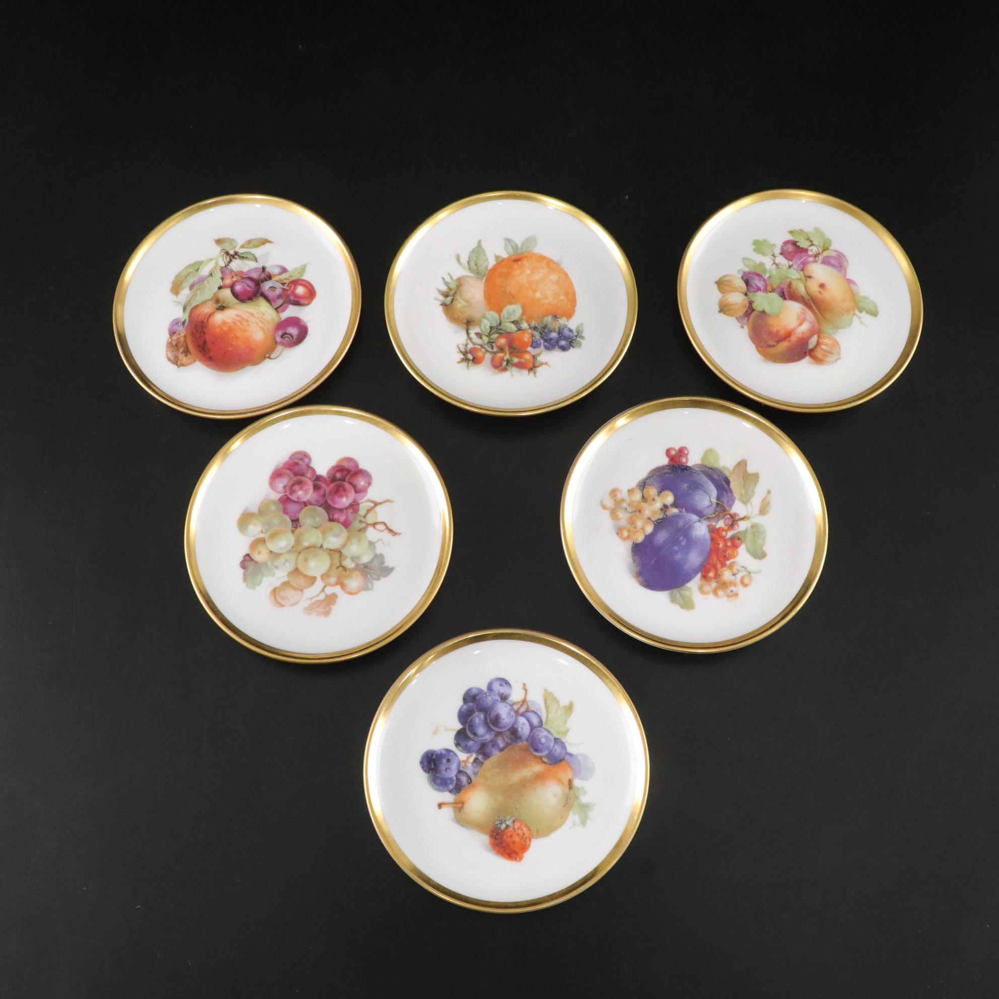 Schumann Arzberg Bavaria Fruit Motif Coasters With Gilded Octagonal Fruit Plates
