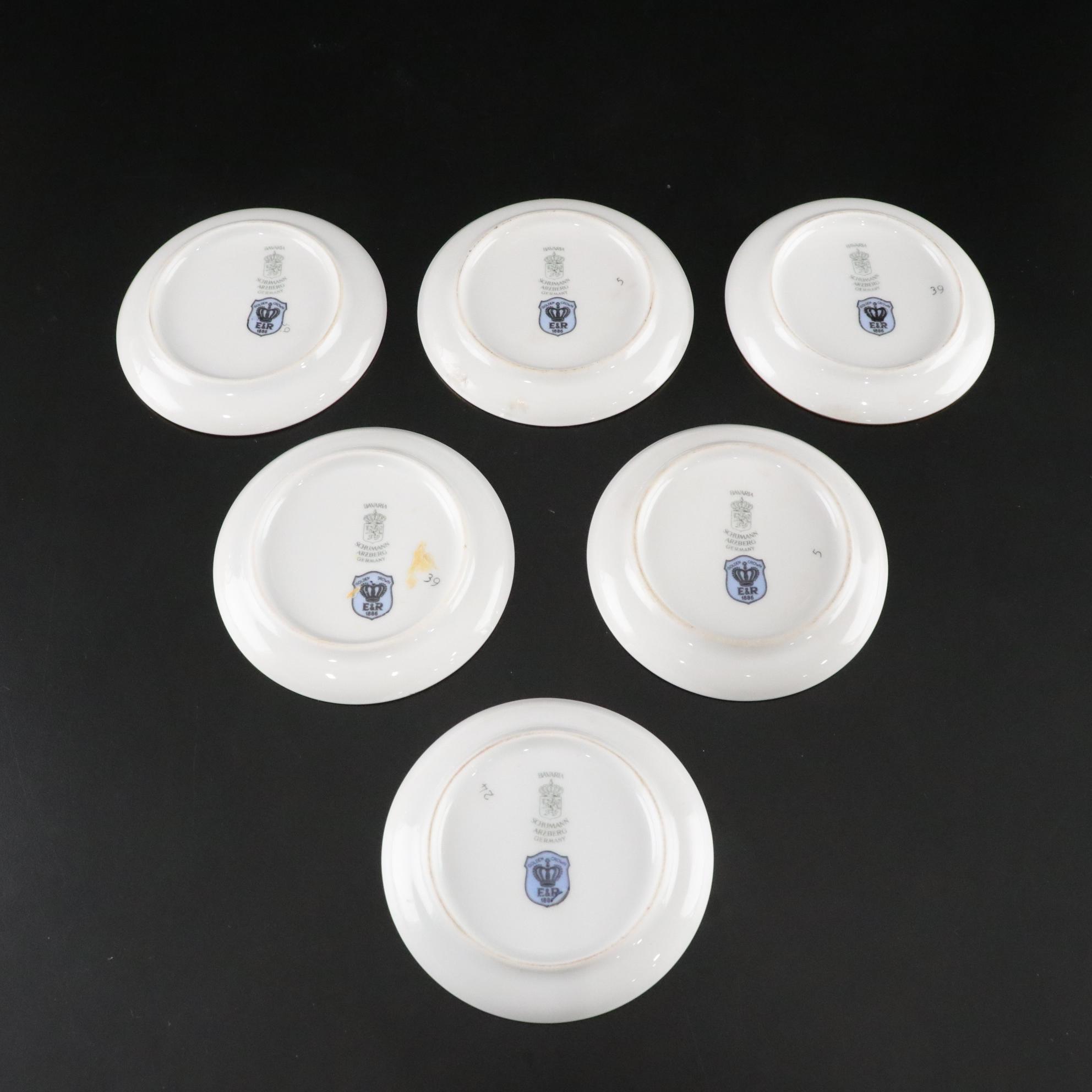 Schumann Arzberg Bavaria Fruit Motif Coasters With Gilded Octagonal Fruit Plates