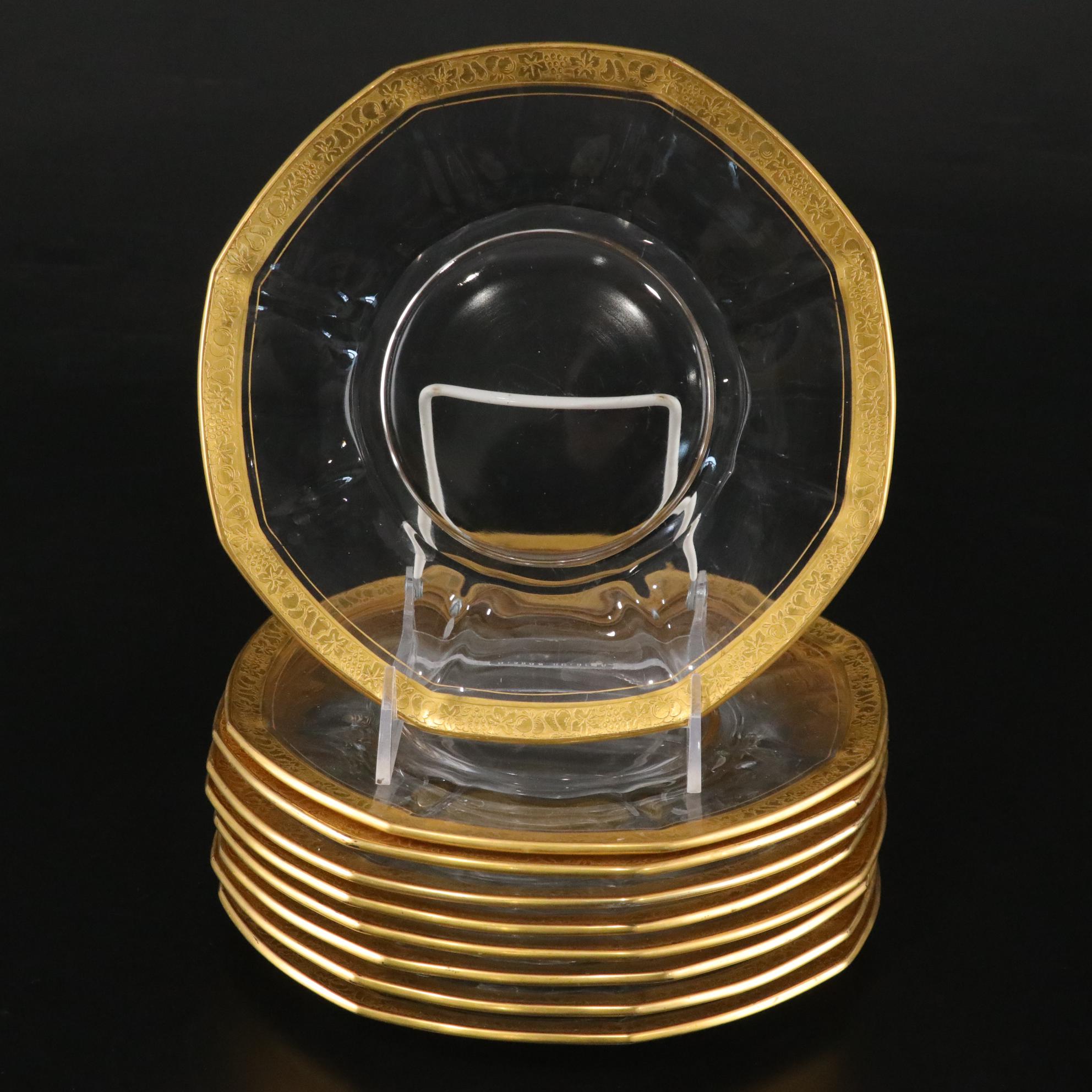 Schumann Arzberg Bavaria Fruit Motif Coasters With Gilded Octagonal Fruit Plates