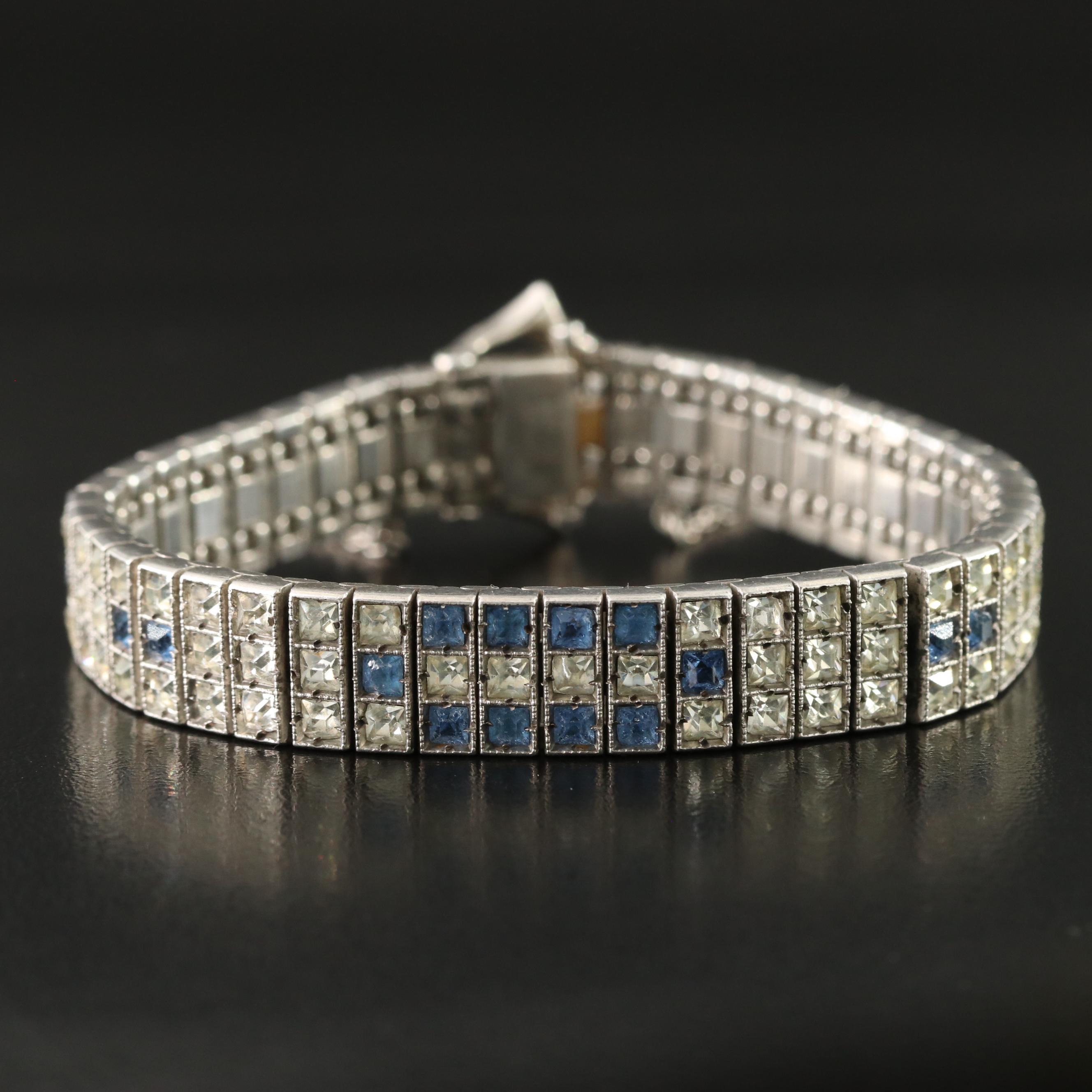 Art Deco Wachenheimer Bros. Diamonbar Sterling Glass Paste Buckle Bracelet