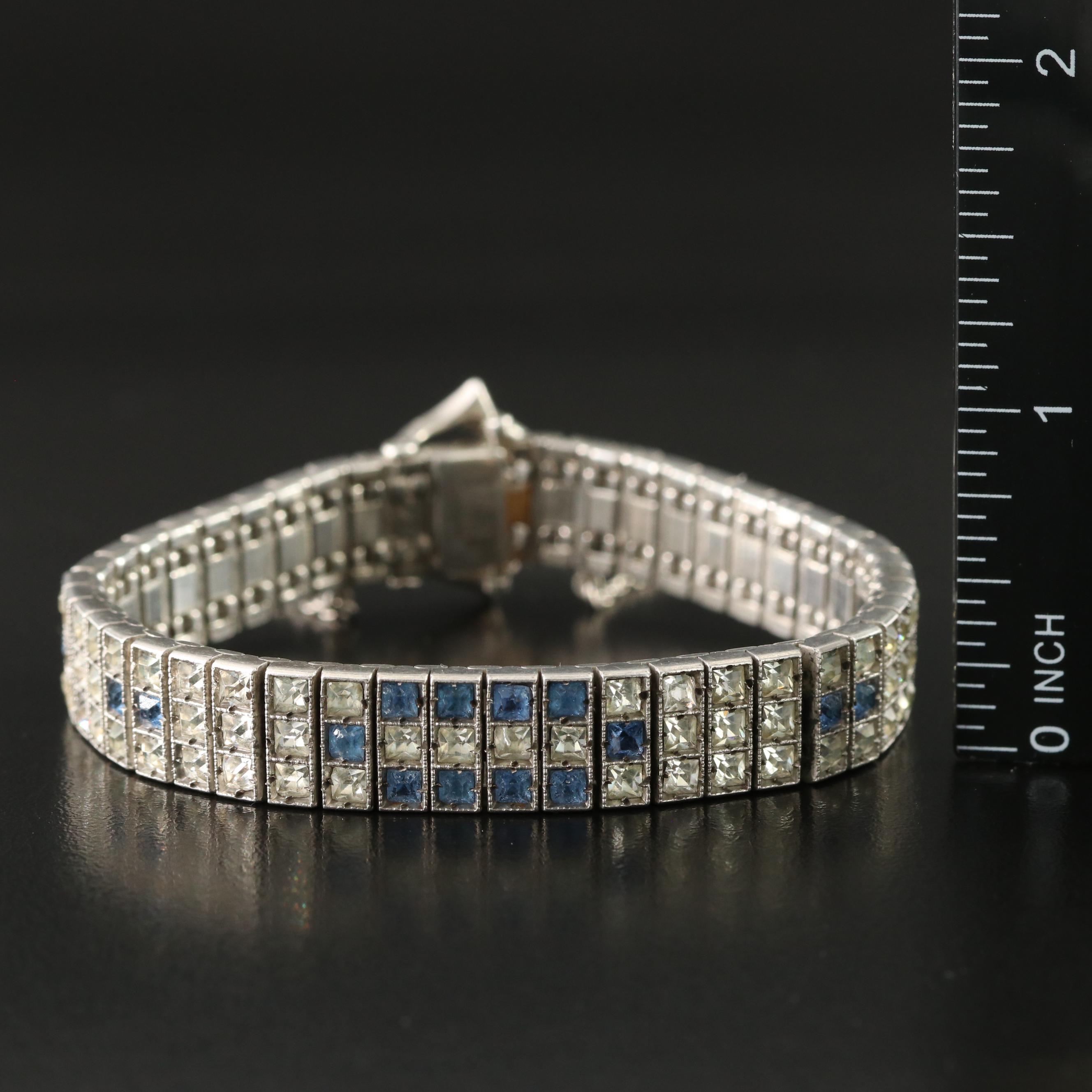 Art Deco Wachenheimer Bros. Diamonbar Sterling Glass Paste Buckle Bracelet