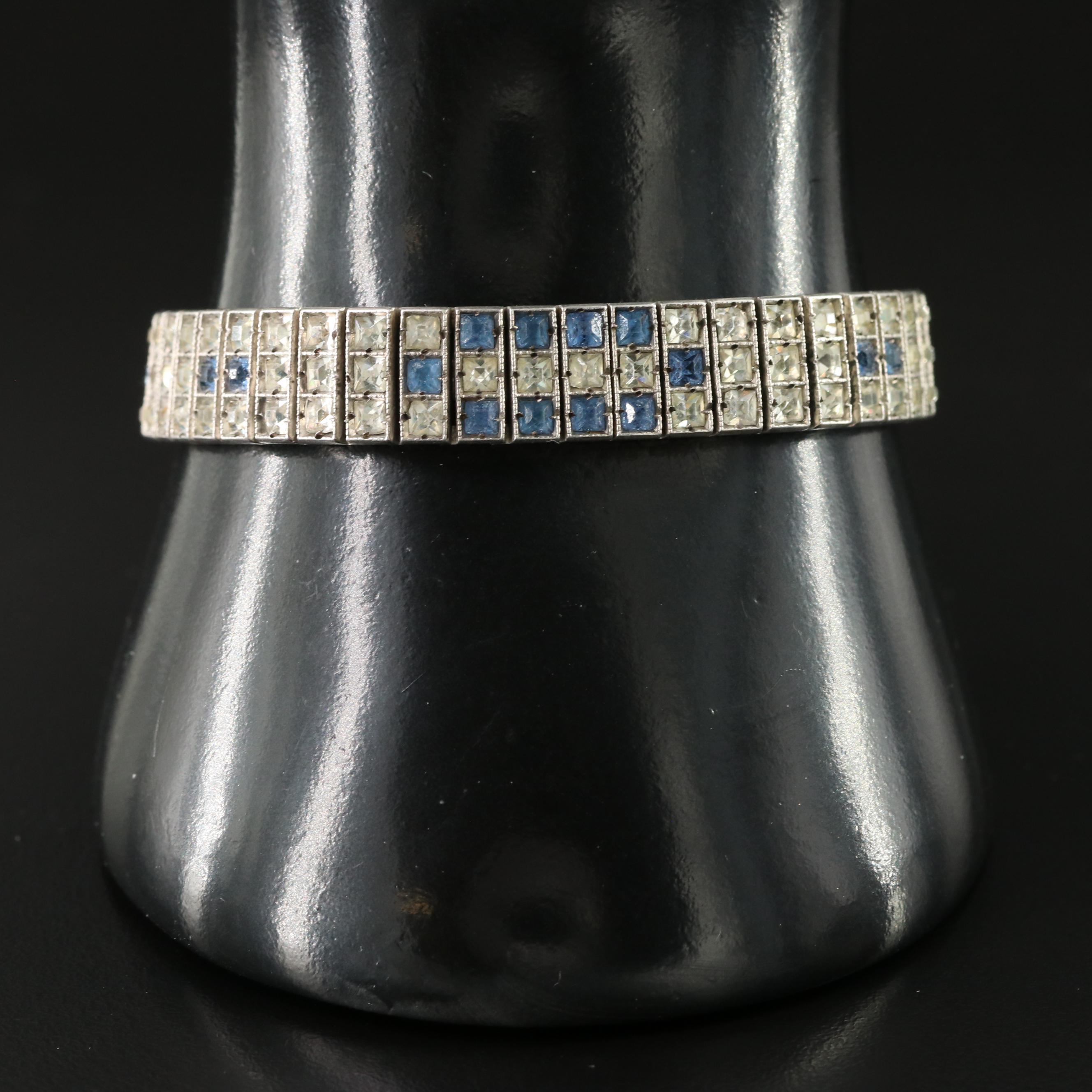 Art Deco Wachenheimer Bros. Diamonbar Sterling Glass Paste Buckle Bracelet