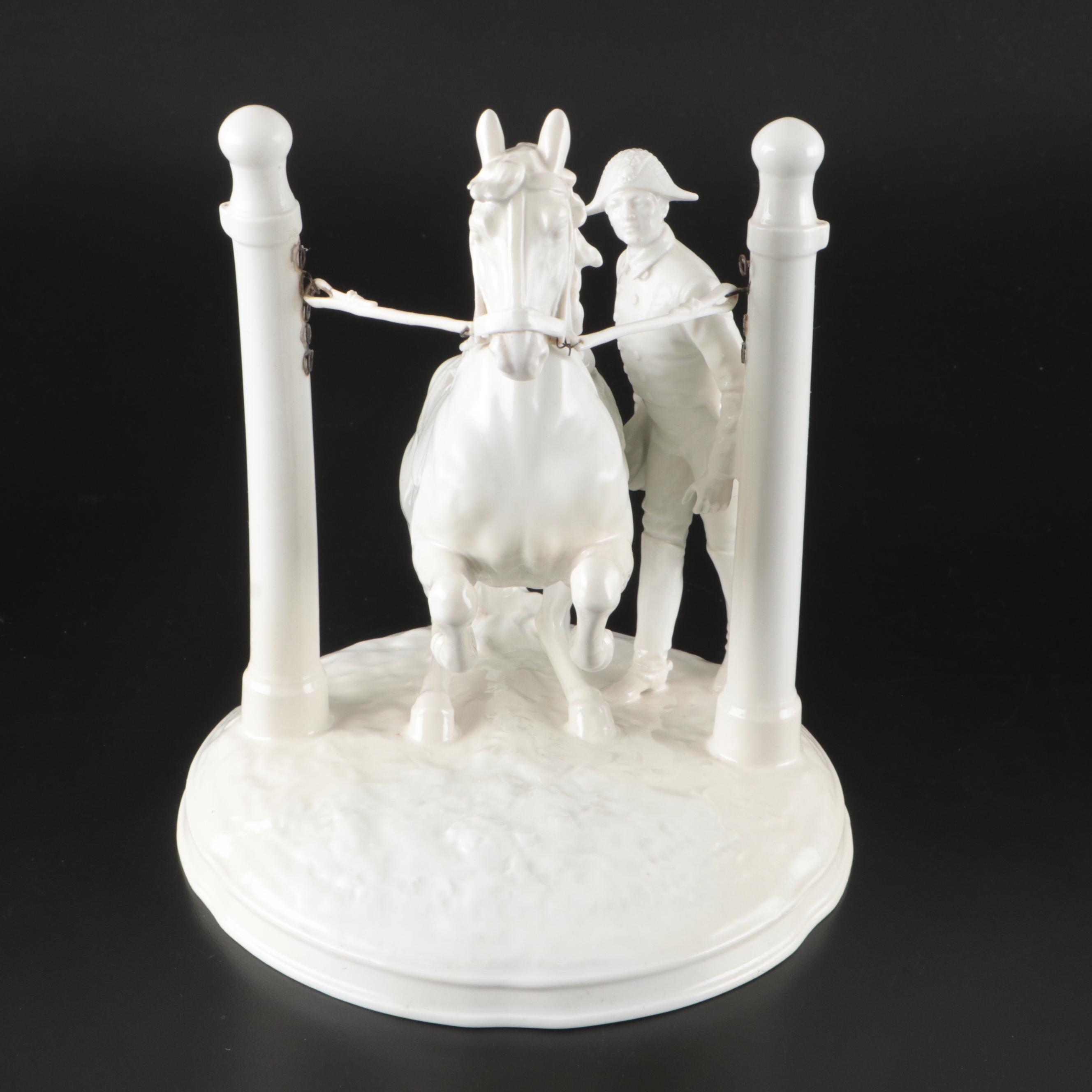 Augarten Wien Porcelain Lipizzaner Stallion and Trainer, Early to Mid-20th C.