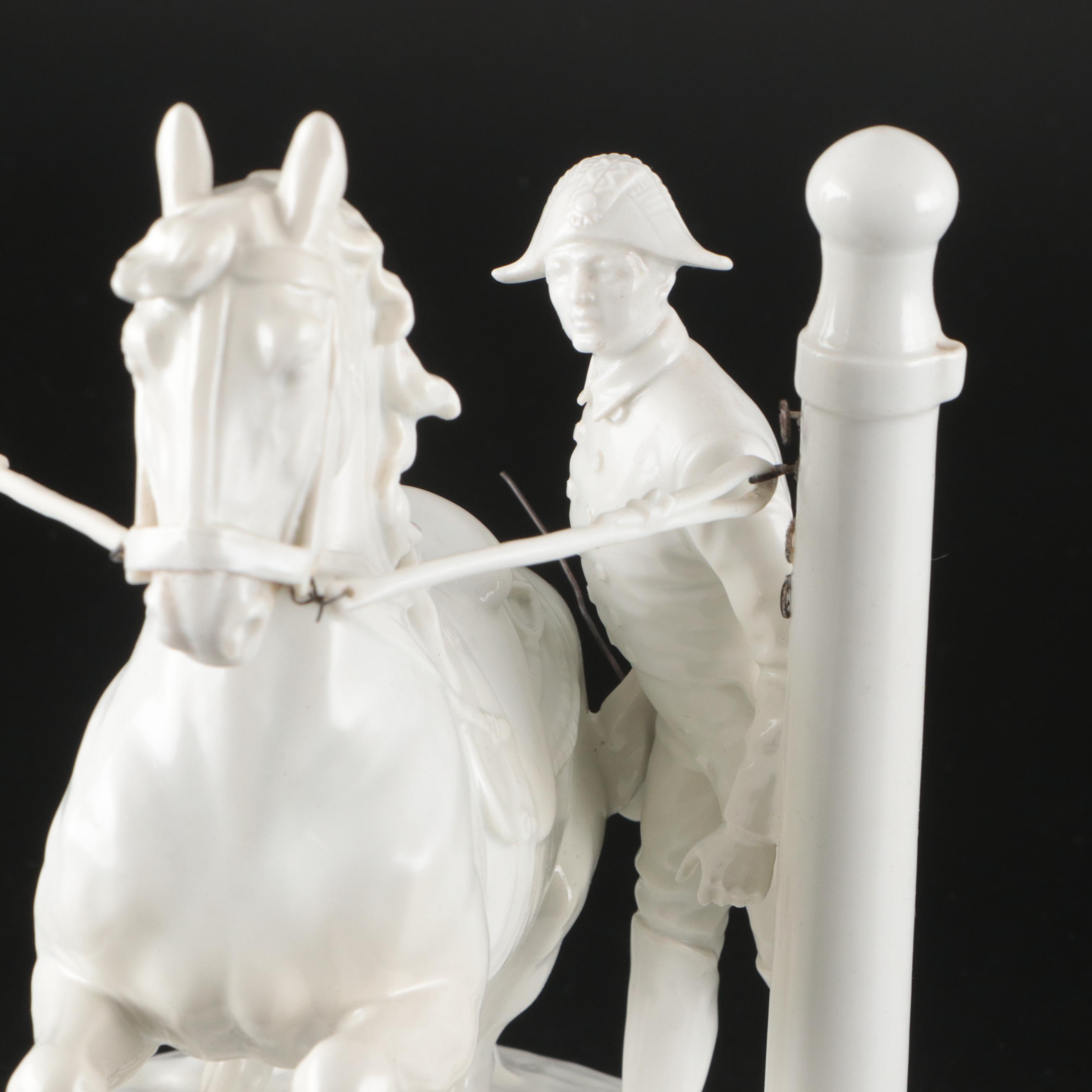 Augarten Wien Porcelain Lipizzaner Stallion and Trainer, Early to Mid-20th C.