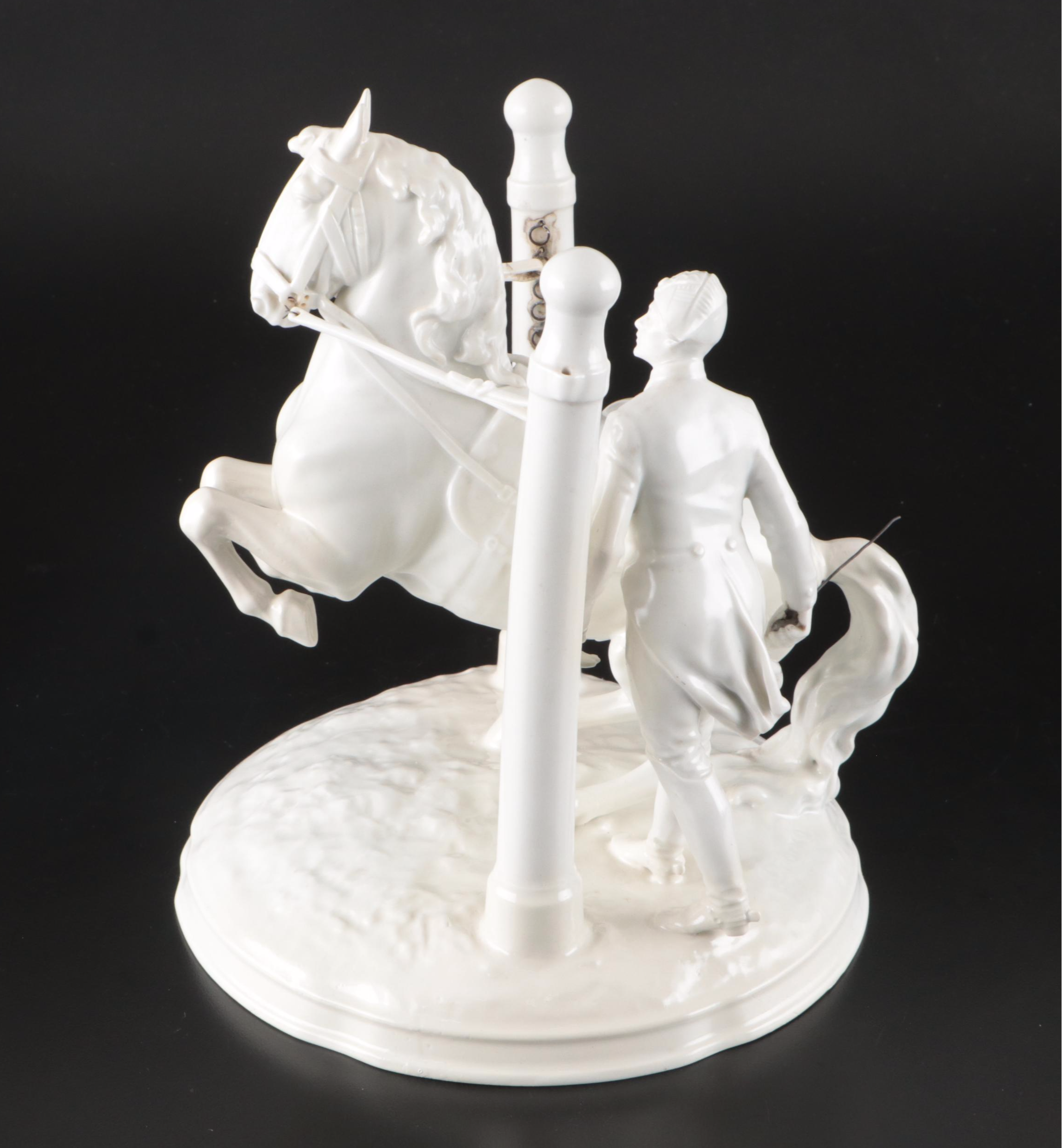 Augarten Wien Porcelain Lipizzaner Stallion and Trainer, Early to Mid-20th C.