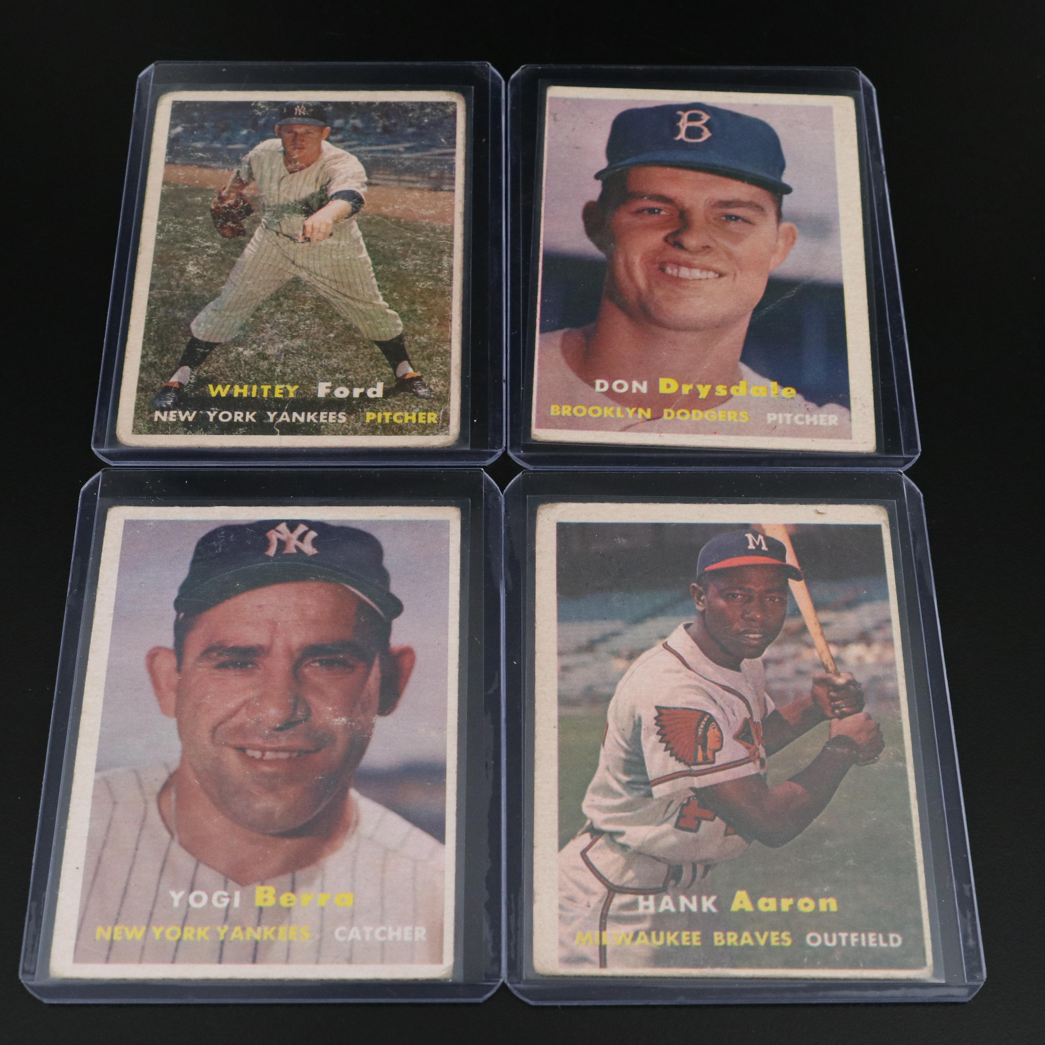 1957 Topps Baseball Cards Featuring Ted Williams, Hank Aaron, and Yogi Berra