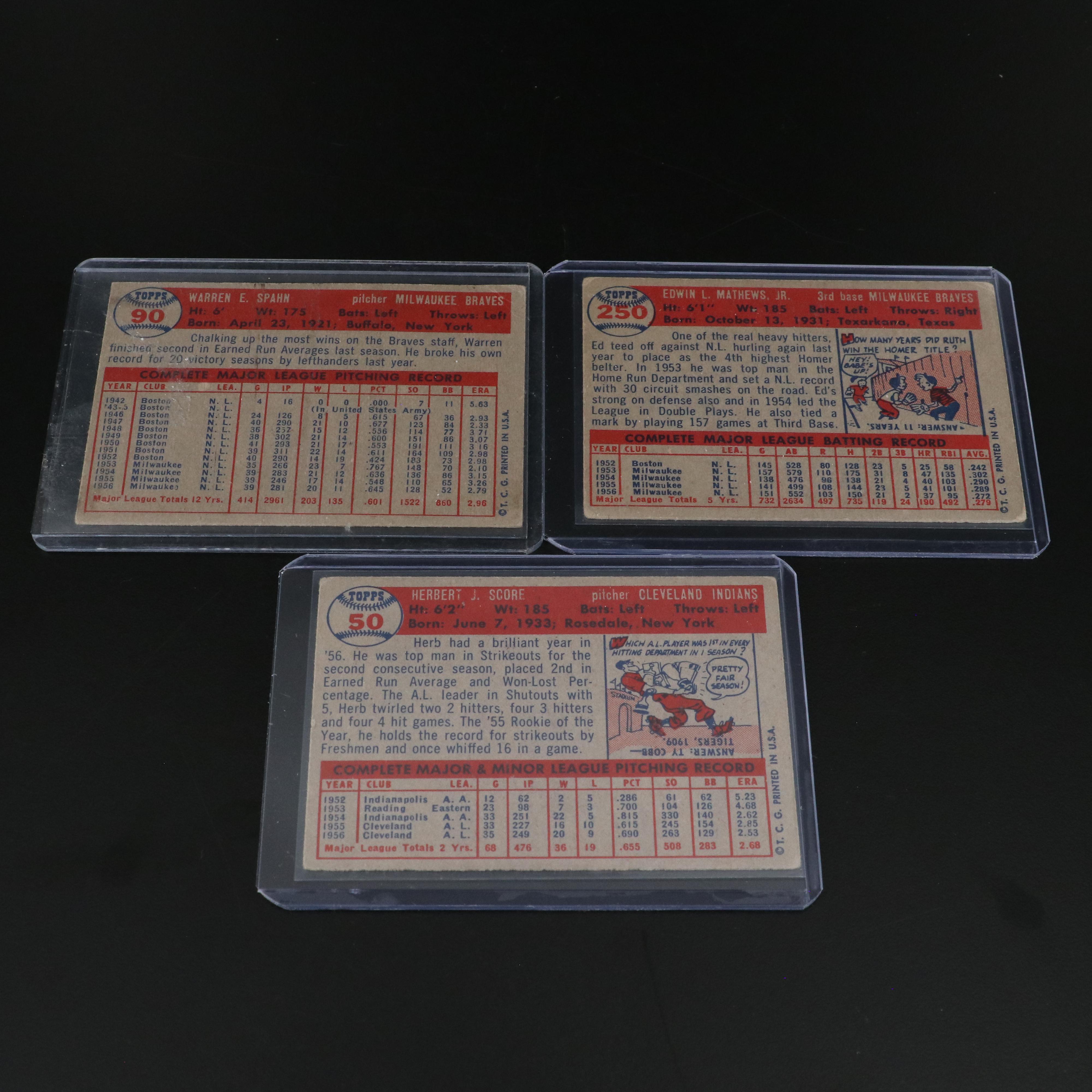 1957 Topps Baseball Cards Featuring Ted Williams, Hank Aaron, and Yogi Berra