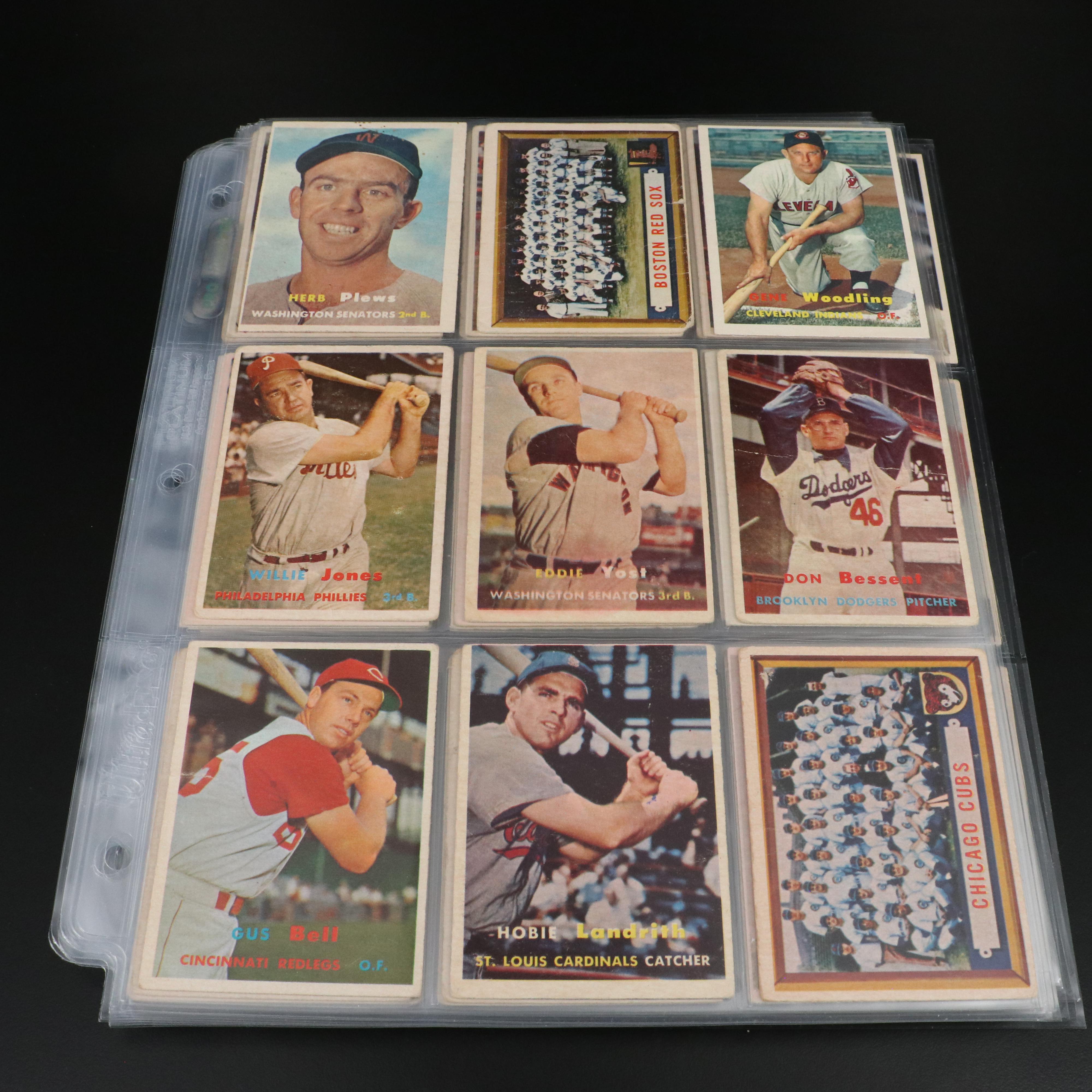 1957 Topps Baseball Cards Featuring Ted Williams, Hank Aaron, and Yogi Berra