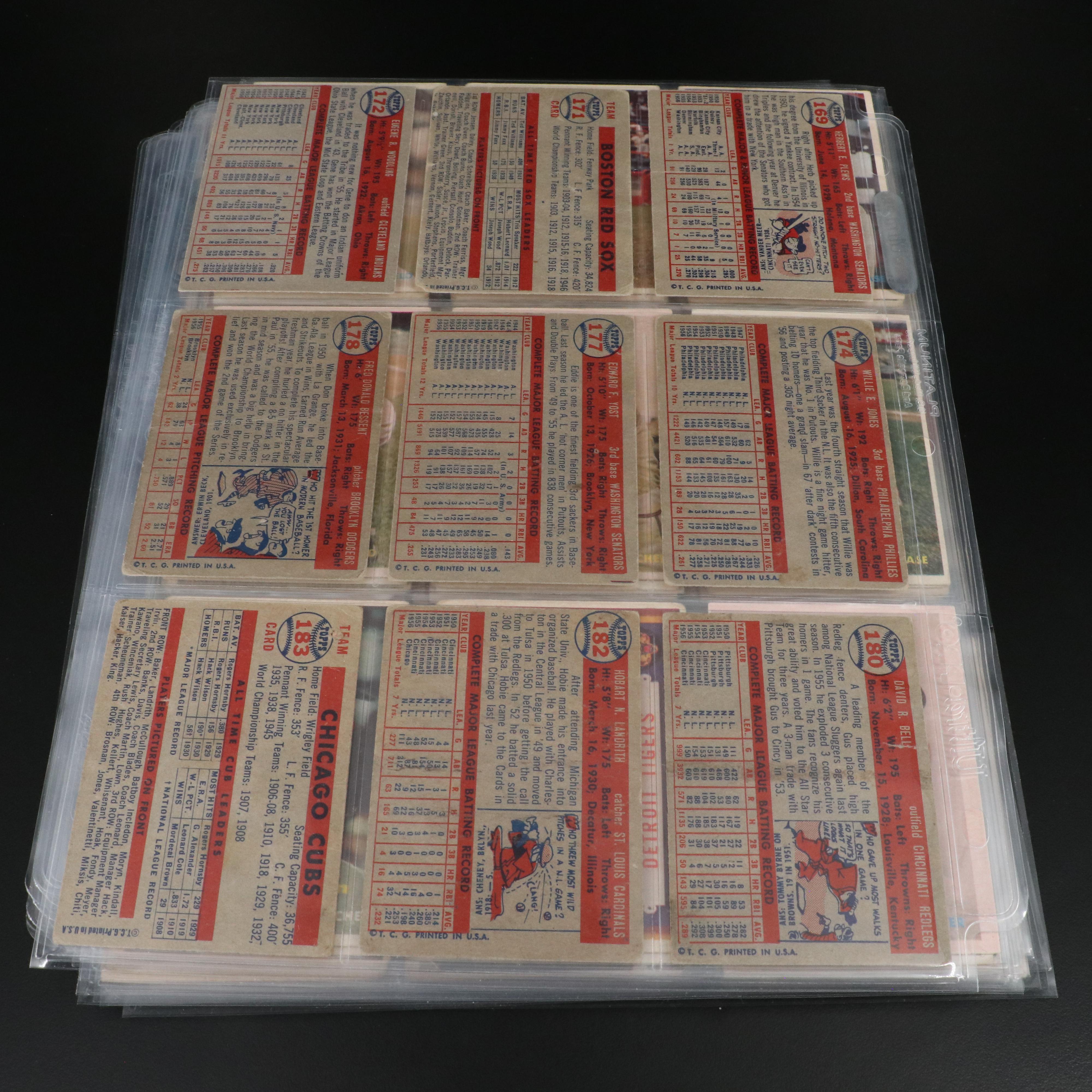 1957 Topps Baseball Cards Featuring Ted Williams, Hank Aaron, and Yogi Berra
