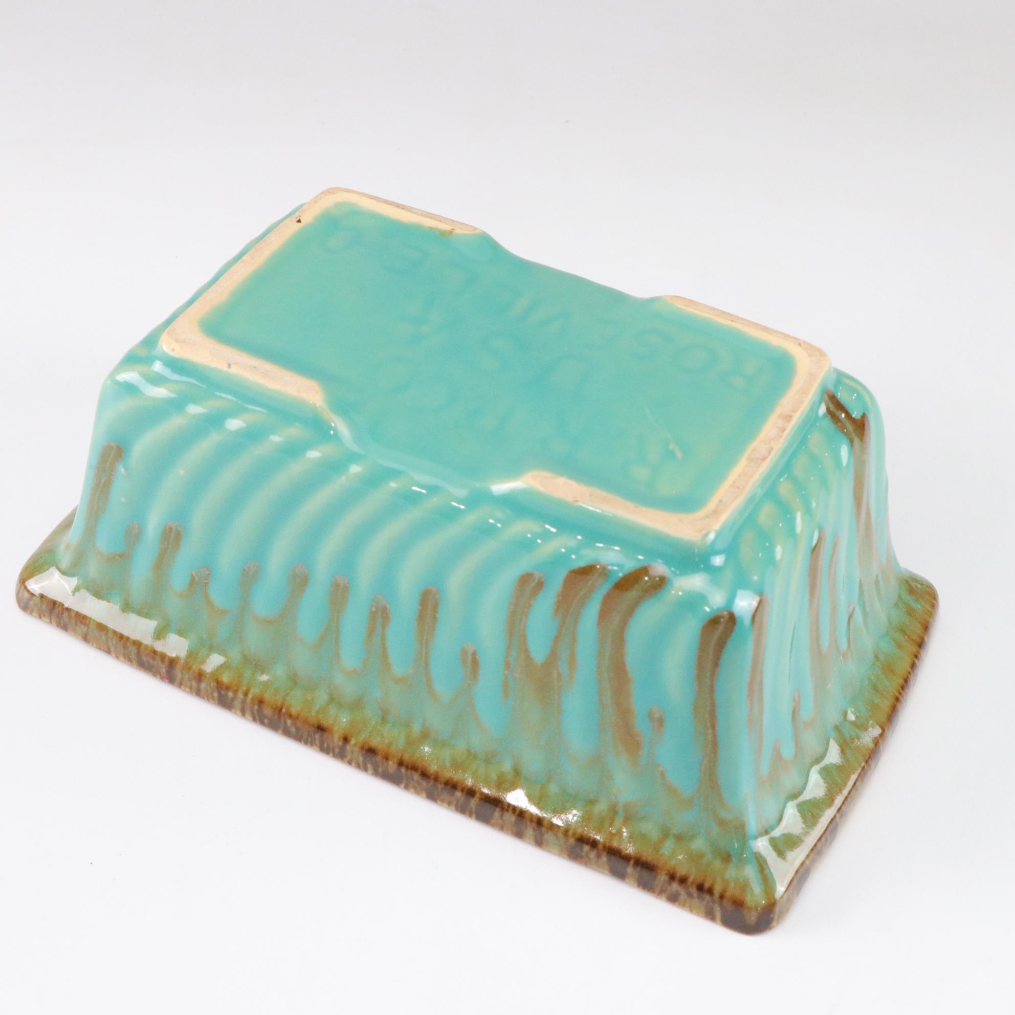 R.R.P. Roseville Aqua Drip Glaze Planter With Upco USA Green Iridescent Planter