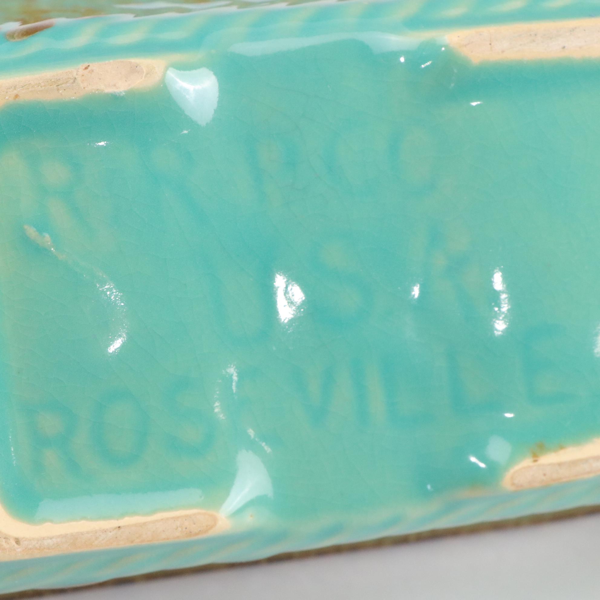 R.R.P. Roseville Aqua Drip Glaze Planter With Upco USA Green Iridescent Planter