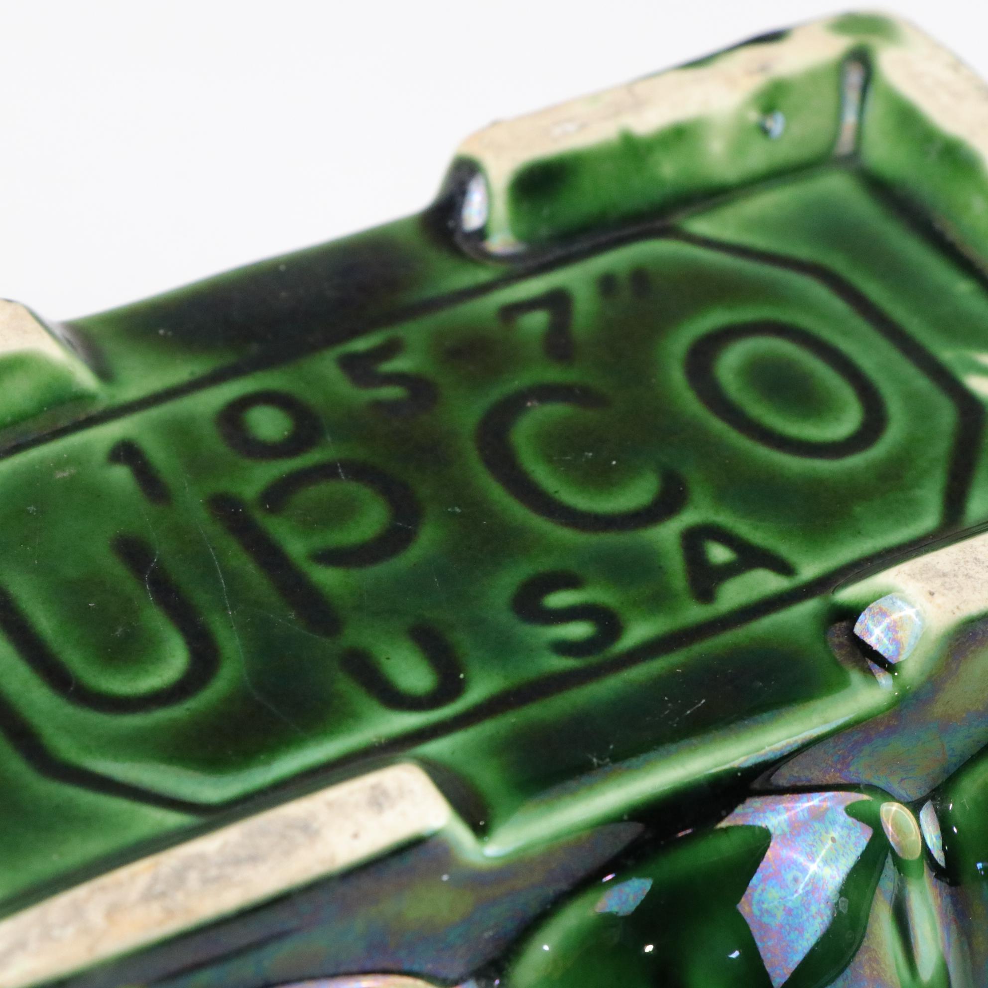 R.R.P. Roseville Aqua Drip Glaze Planter With Upco USA Green Iridescent Planter