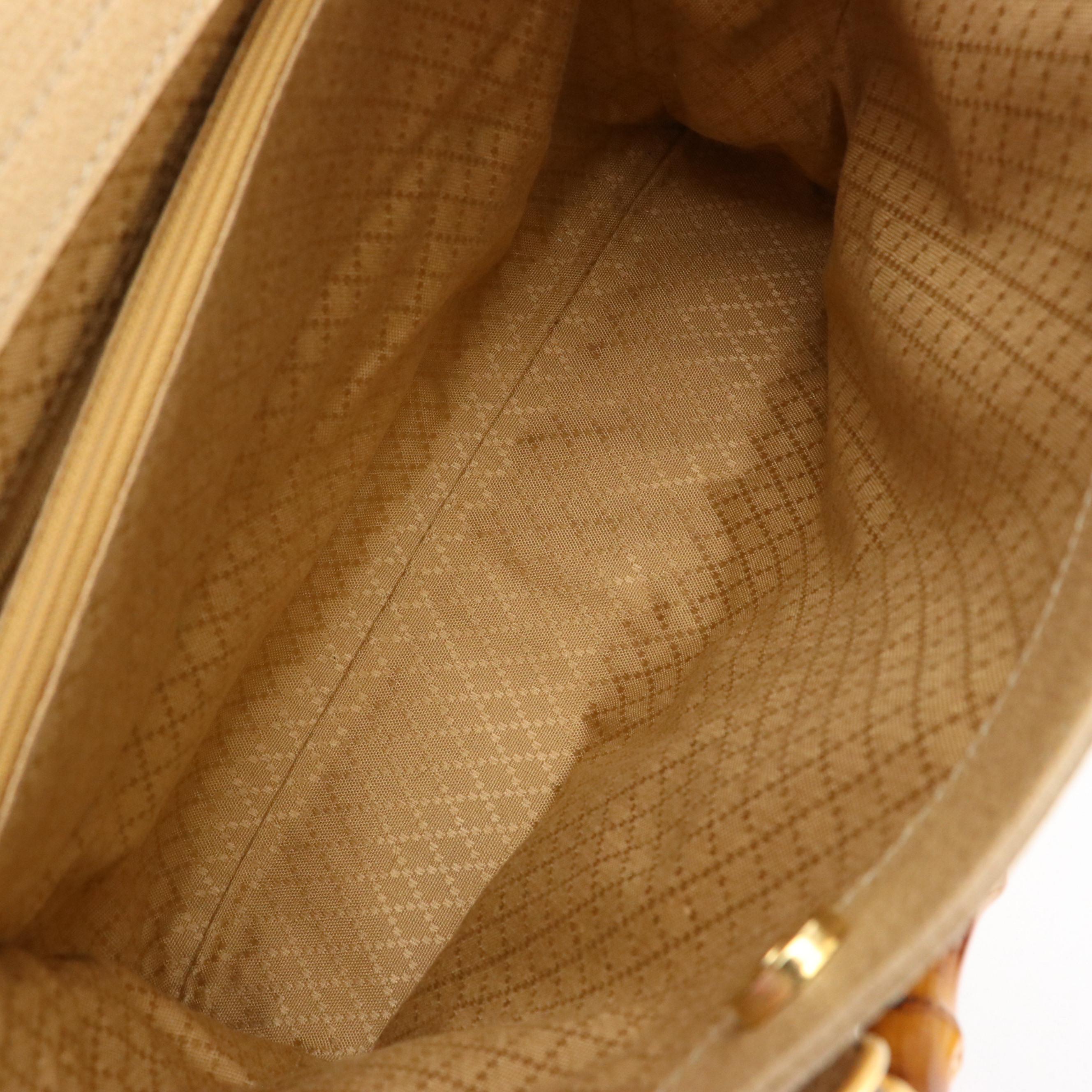 Gucci Diana Double Pocket Bamboo Handle Handbag in Light Tan Suede & Leather