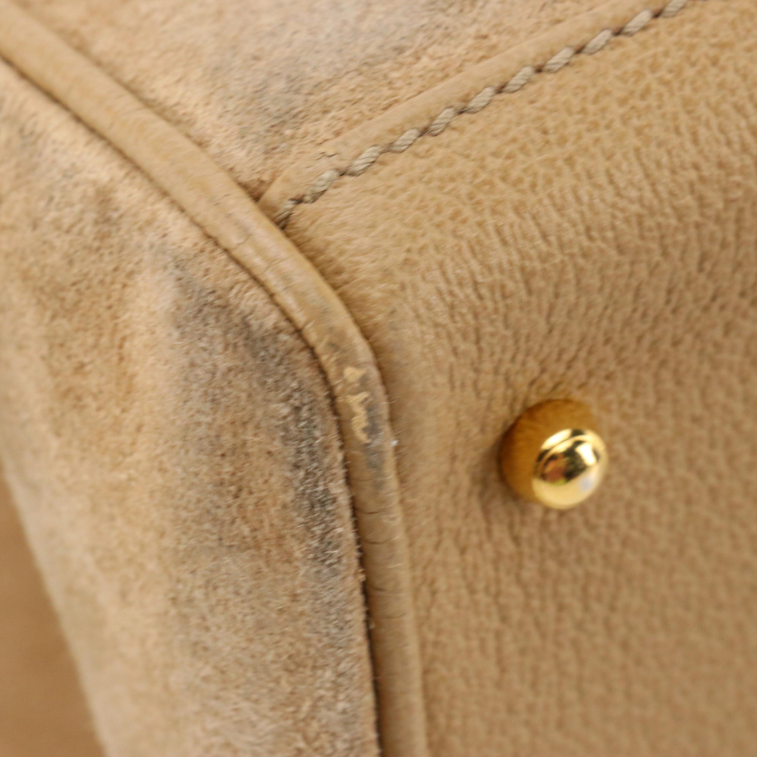 Gucci Diana Double Pocket Bamboo Handle Handbag in Light Tan Suede & Leather