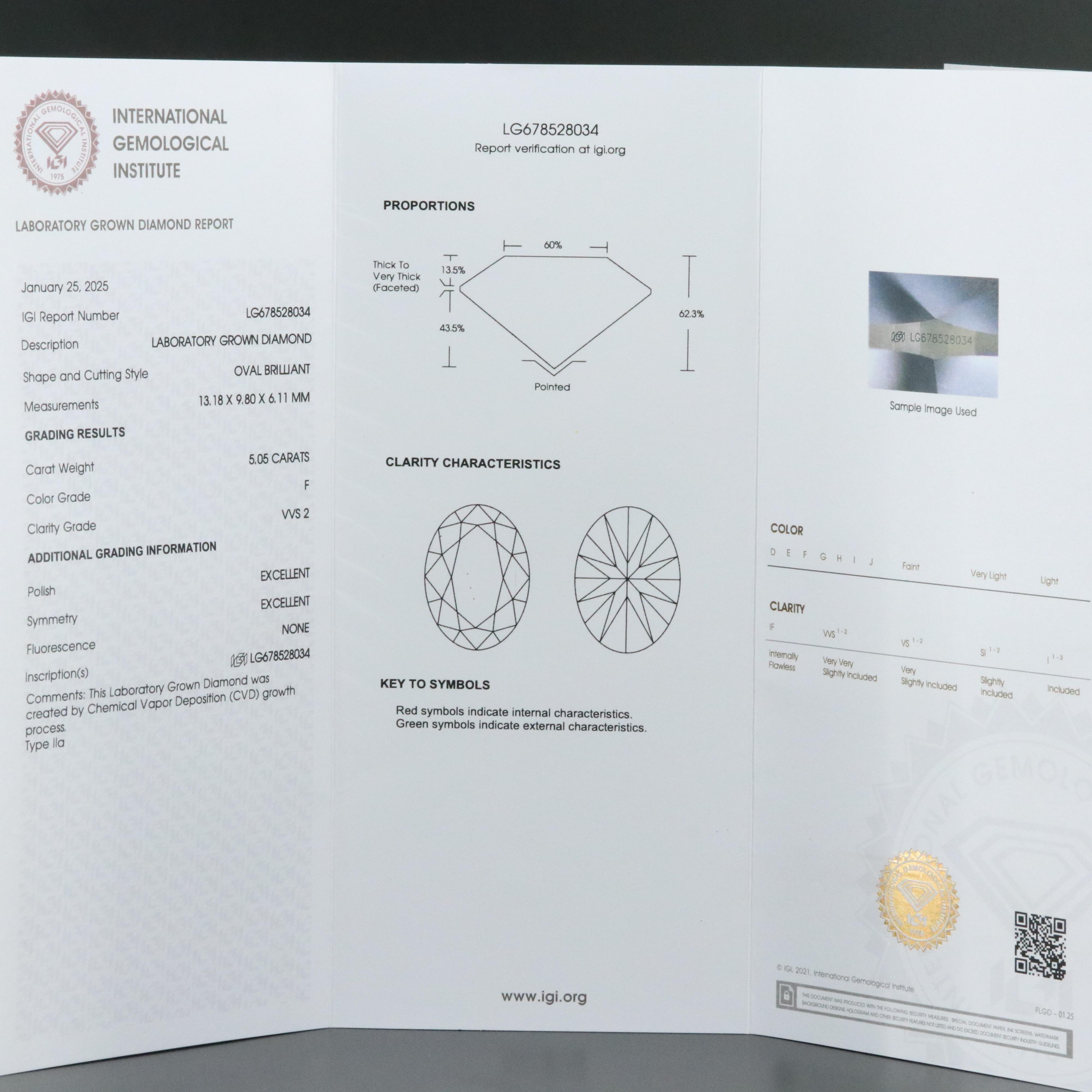 Loose 5.05 CT Lab Grown Diamond with IGI Report