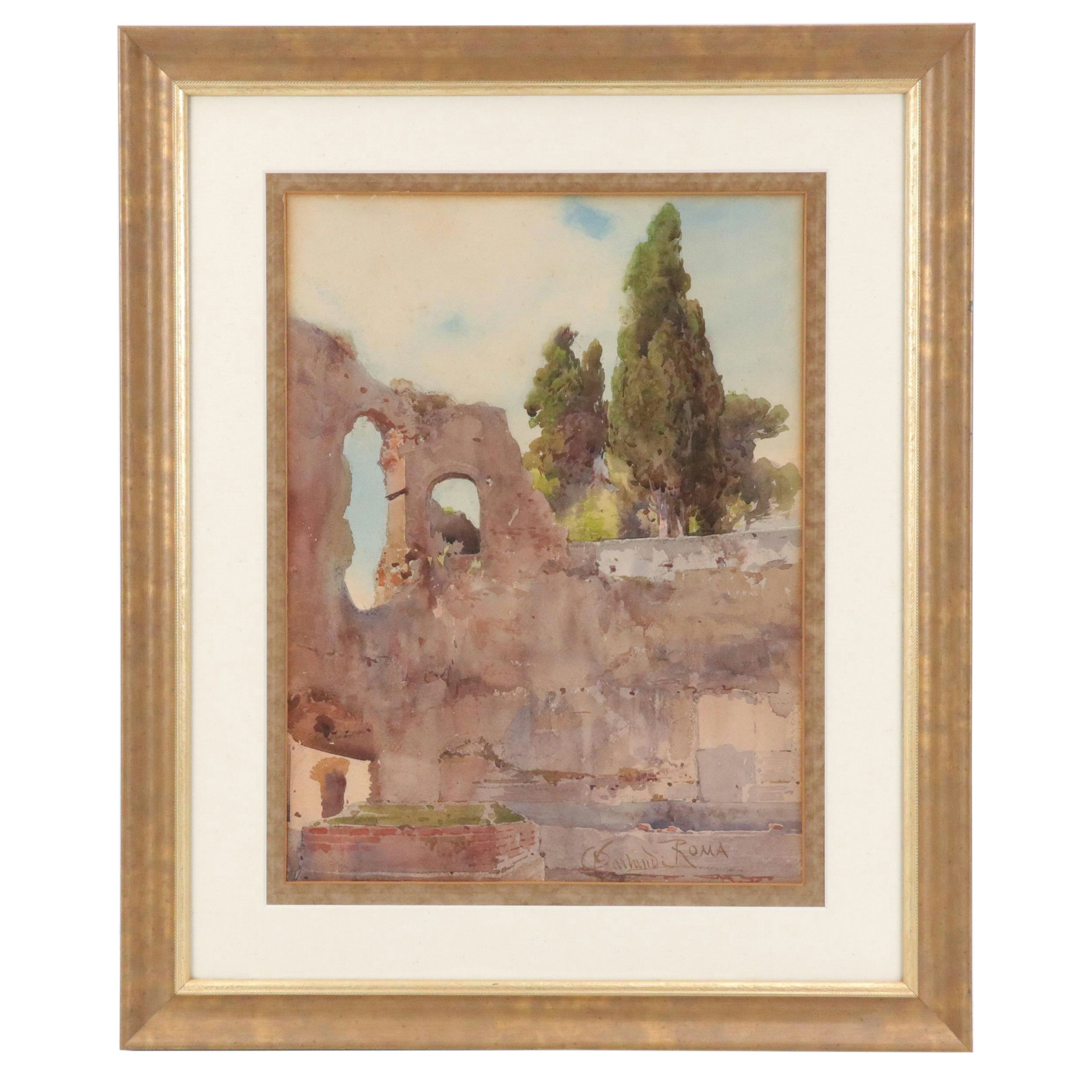 Italian School Watercolor Painting of Roman Ruins, Circa 1890