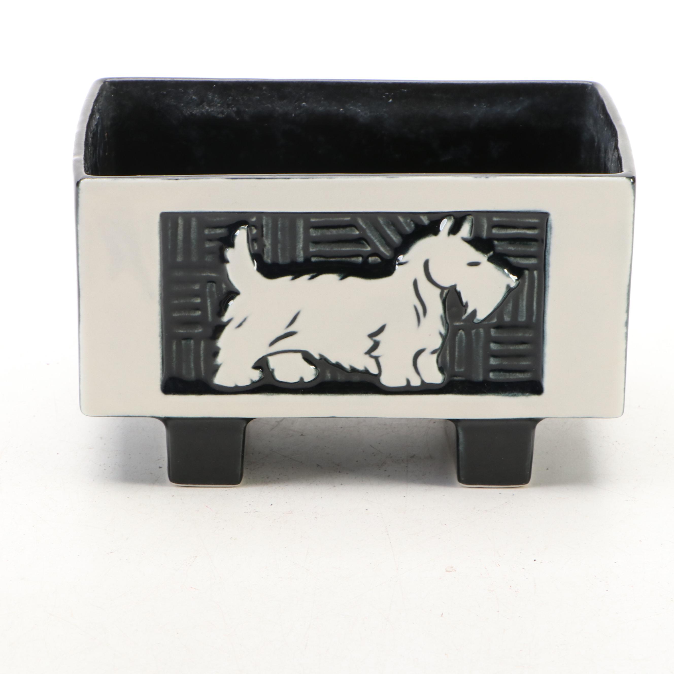 Ceramic Scottish Terrier Footed Planter with Ceramic Decorative Bowl
