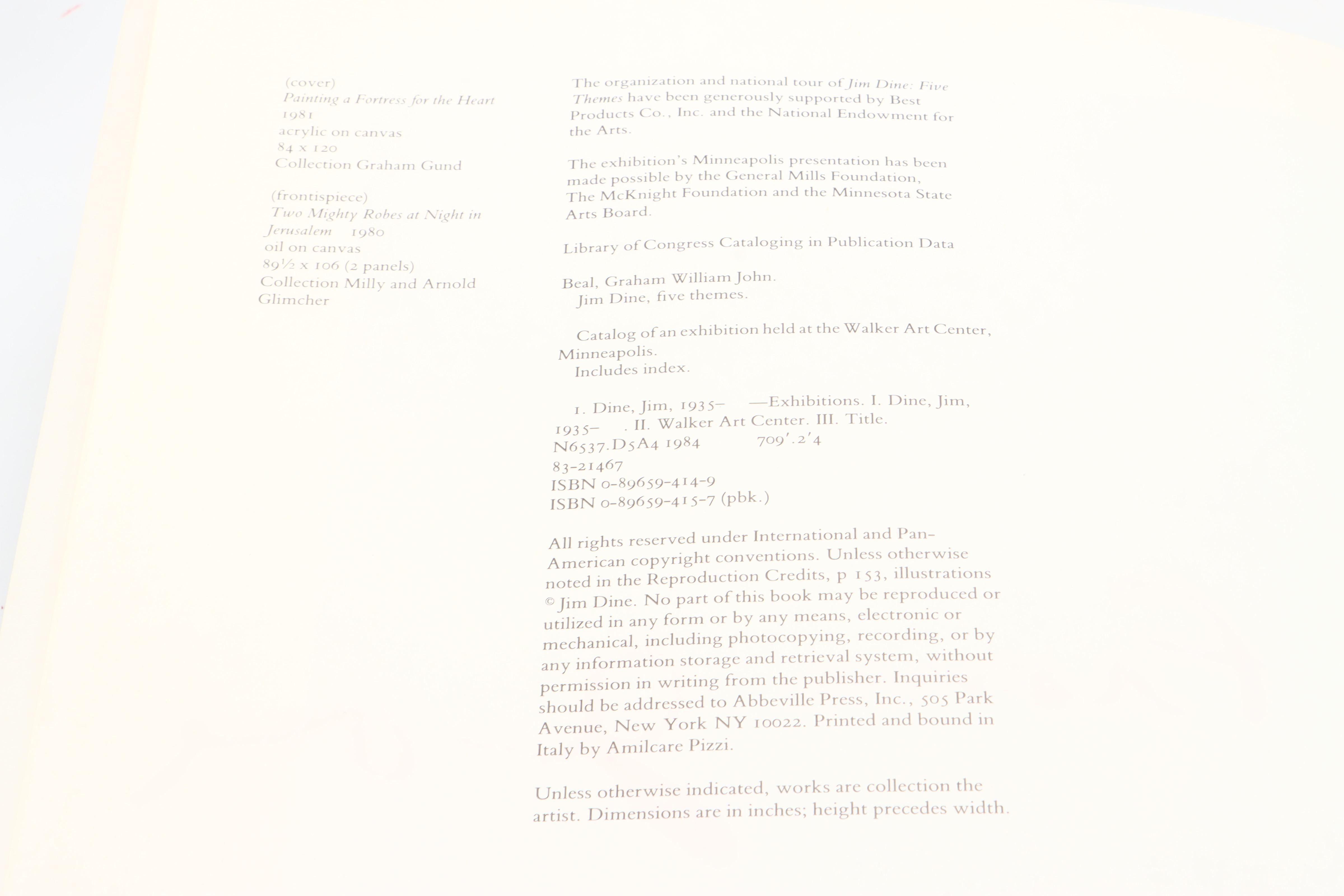 Artist Signed First Edition "Jim Dine: Five Themes" by Graham Beal and More