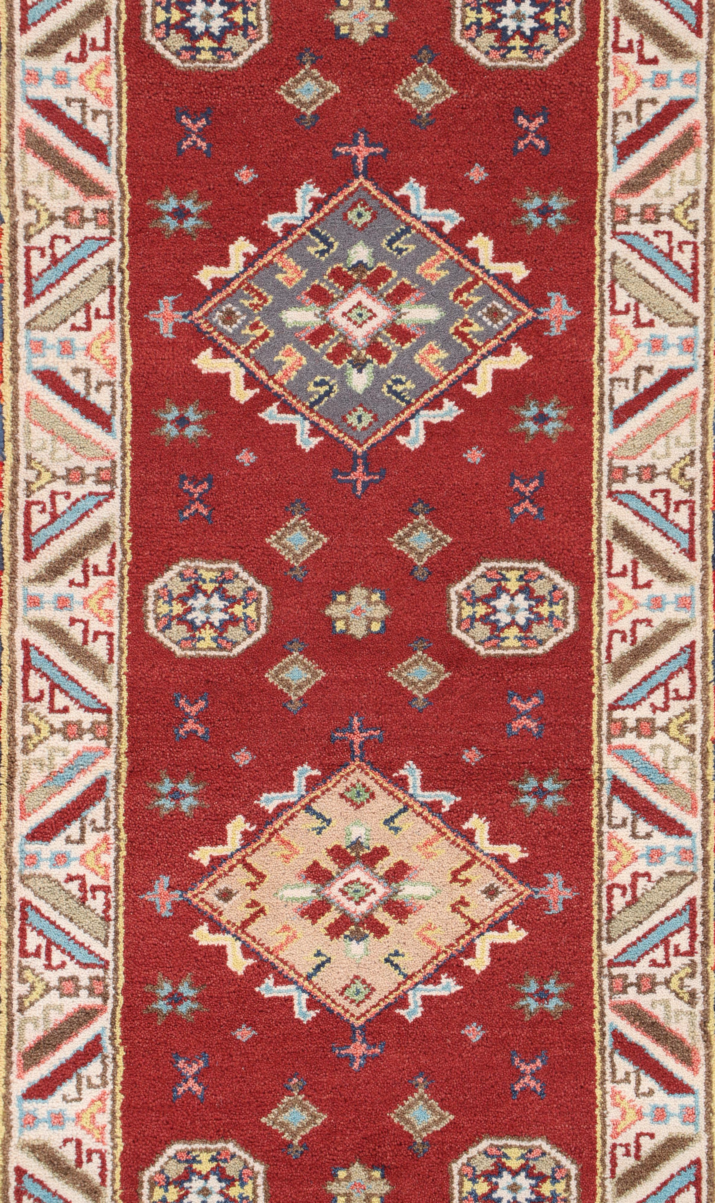 2'9 x 9'11 Hand-Knotted Afghan Kazak Carpet Runner