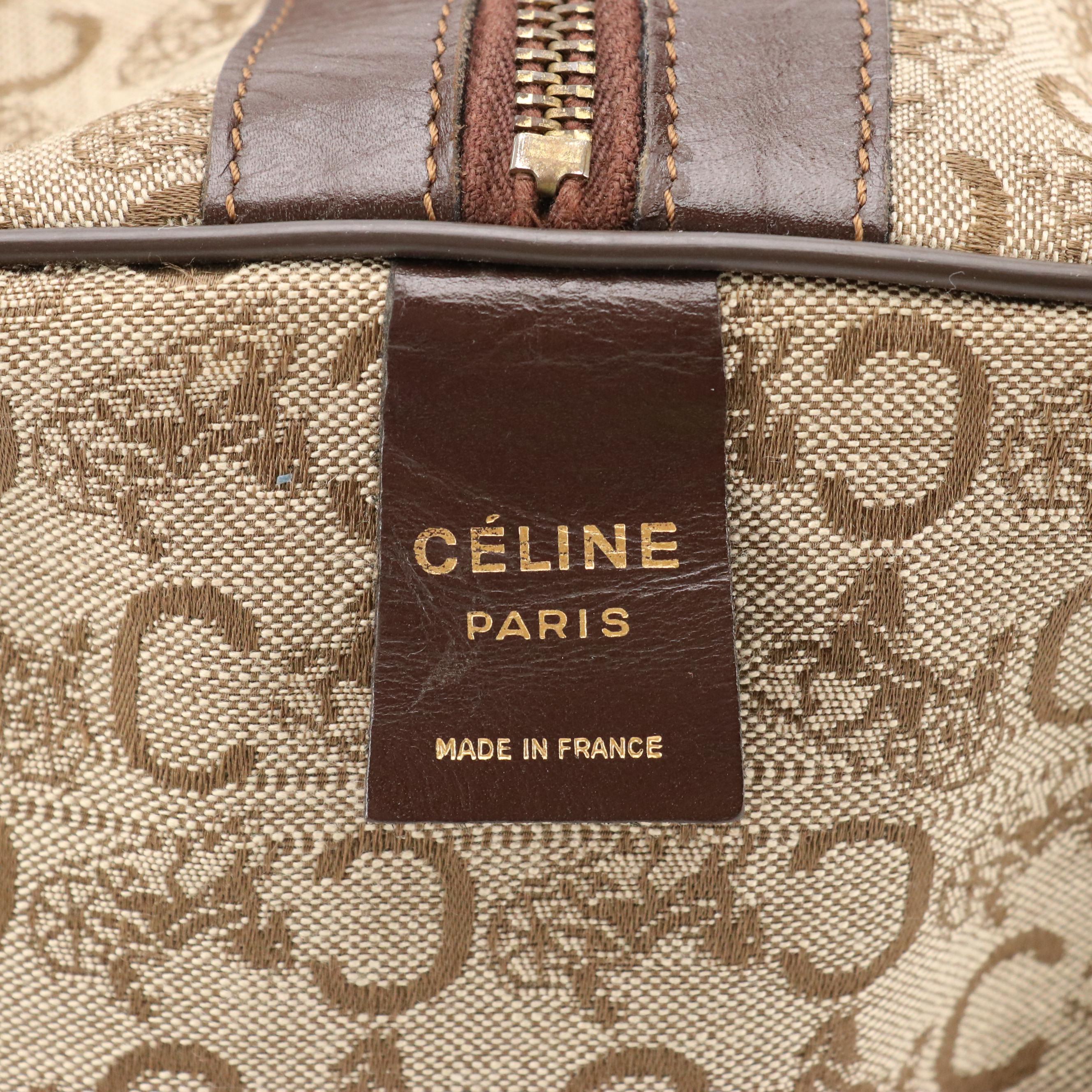 Celine Boston Bag in Beige C Carriage Canvas with Brown Leather Trim
