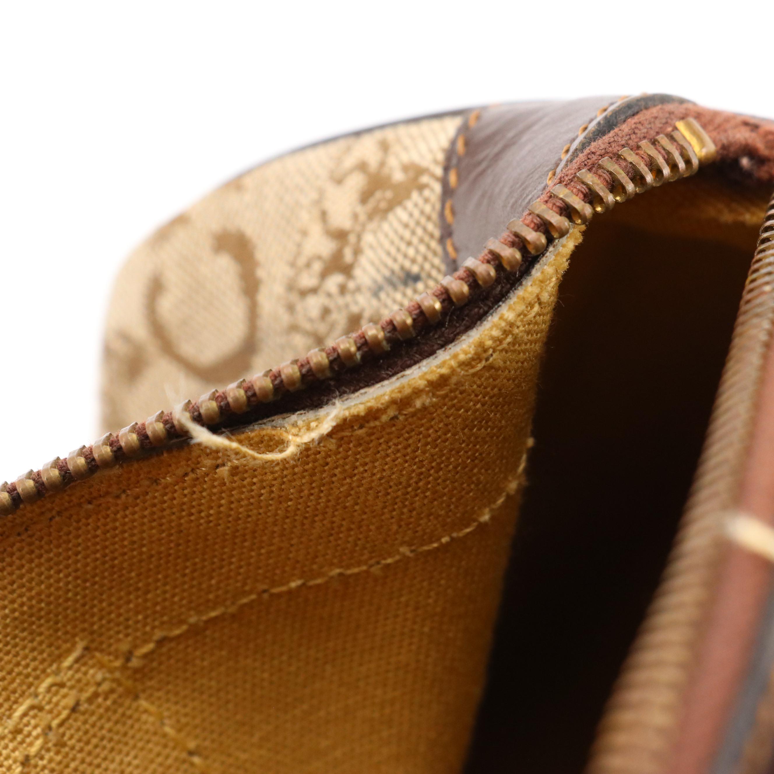 Celine Boston Bag in Beige C Carriage Canvas with Brown Leather Trim