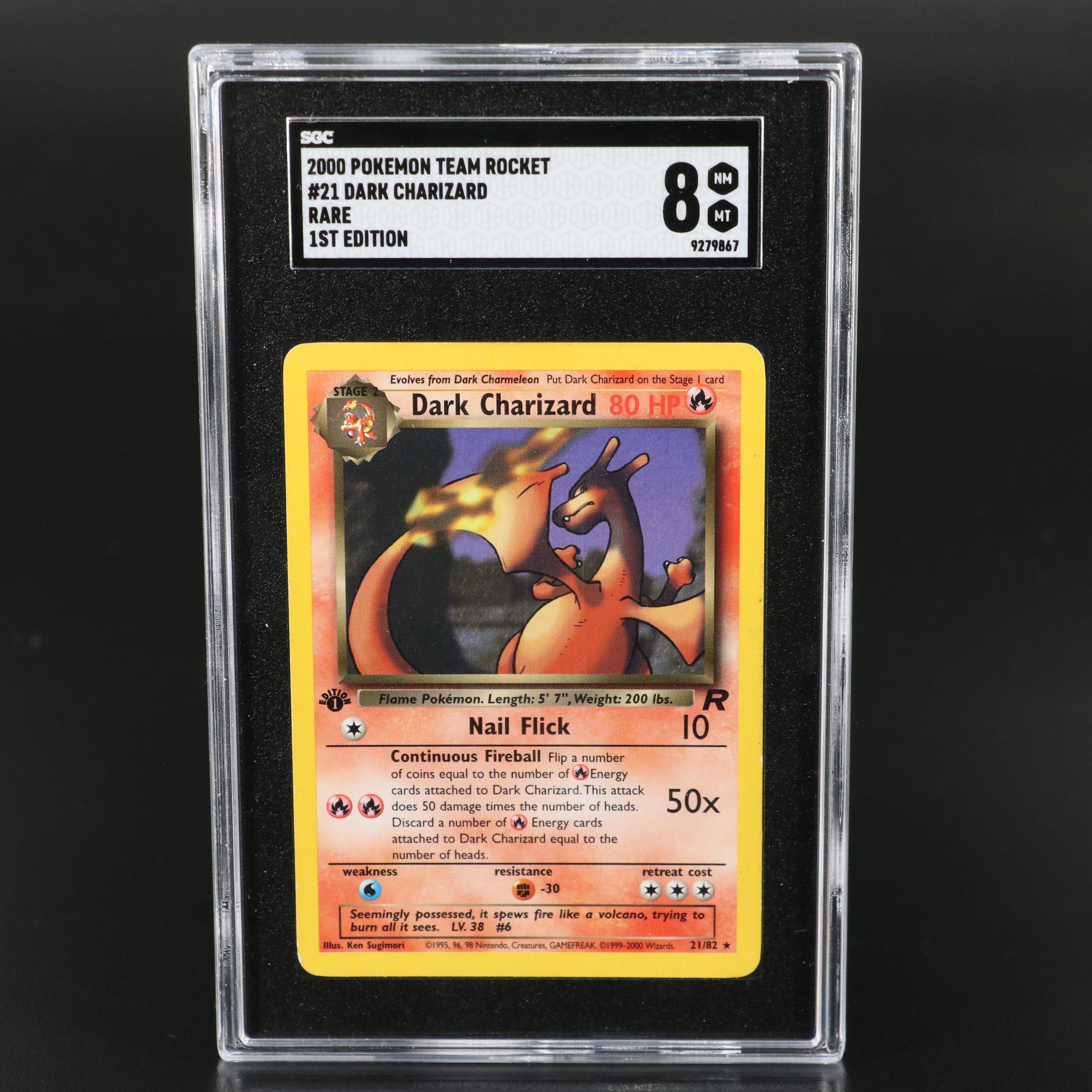 Team Rocket Dark Charizard 1st Edition Pokémon Card Graded SGC 8