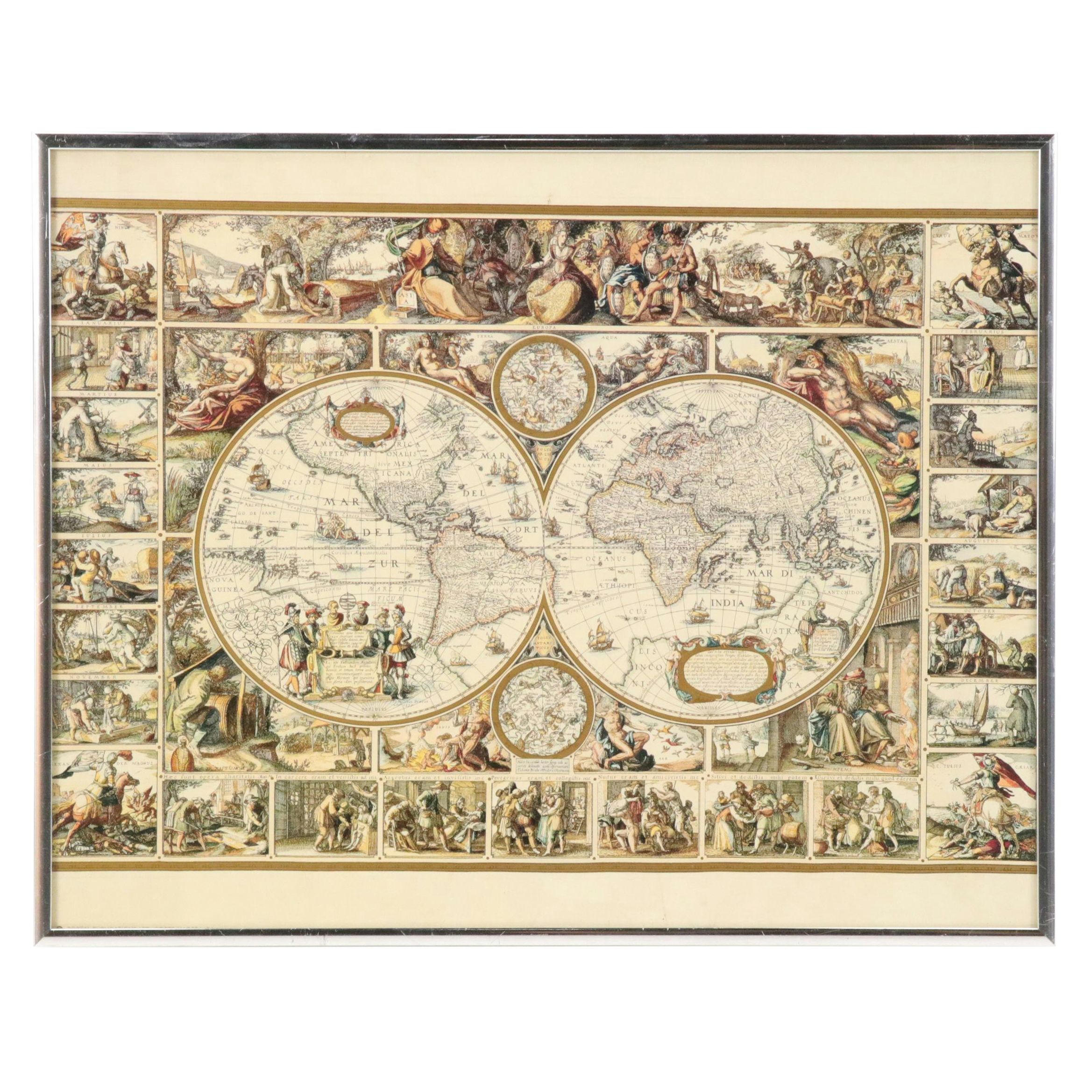 Embellished Offset Lithograph Map After Claes Janszoon Visscher