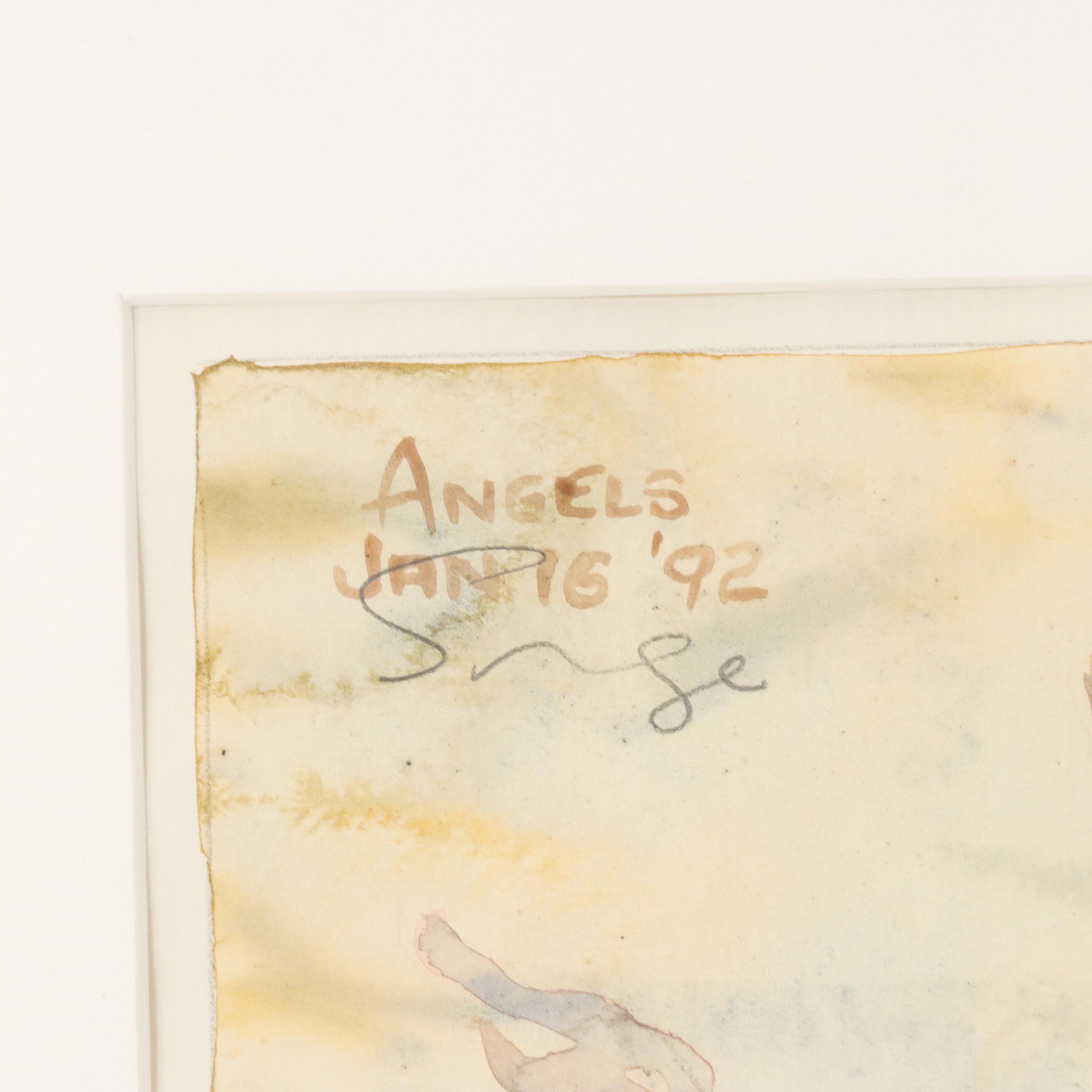 Walter Sorge Watercolor Painting "Angels, Jan. 16, 1992"