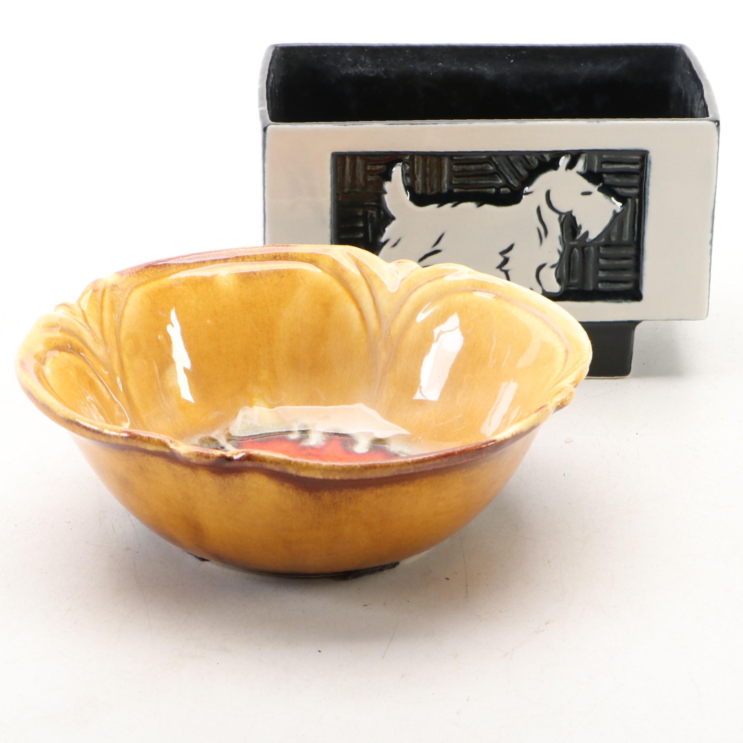 Ceramic Scottish Terrier Footed Planter with Ceramic Decorative Bowl