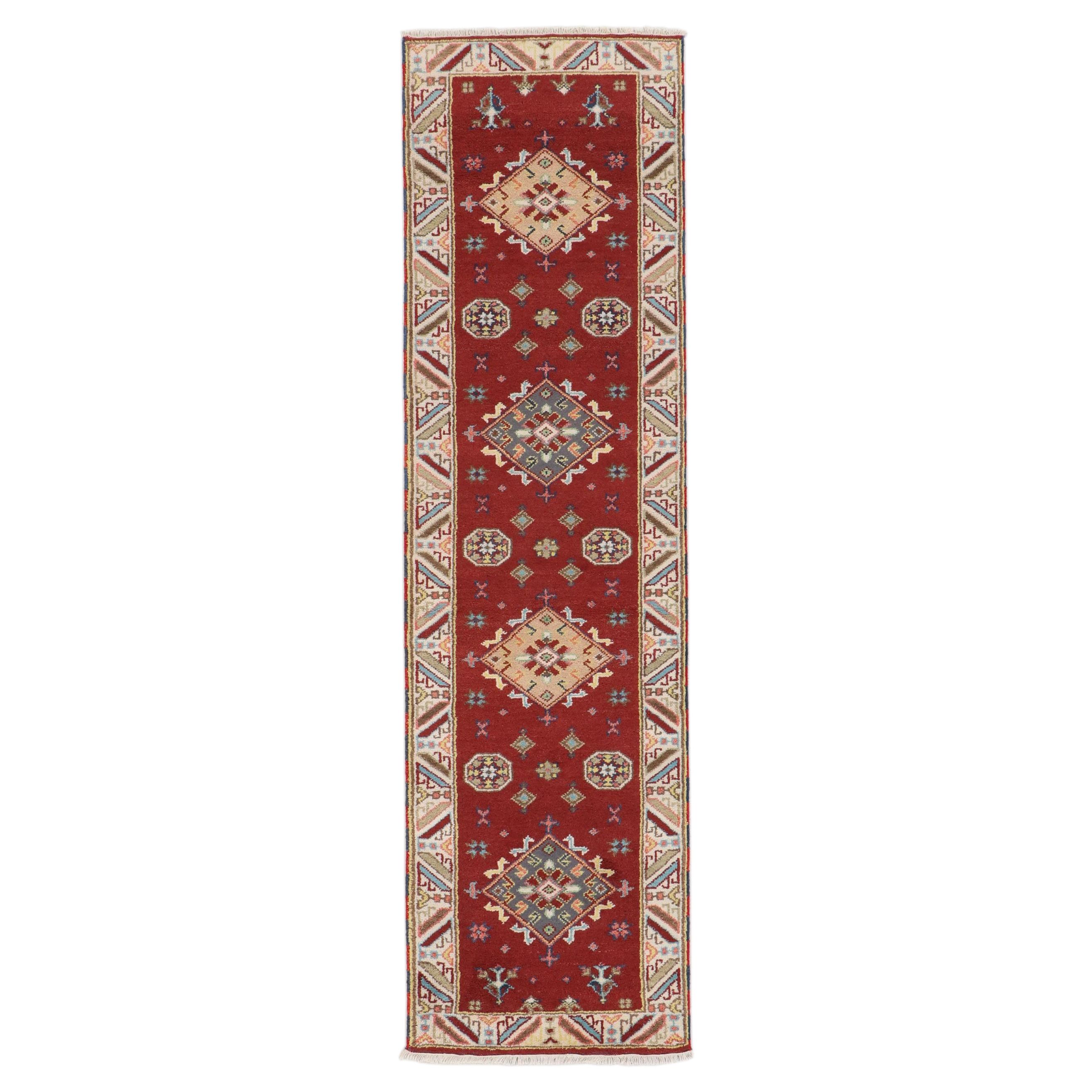 2'9 x 9'11 Hand-Knotted Afghan Kazak Carpet Runner