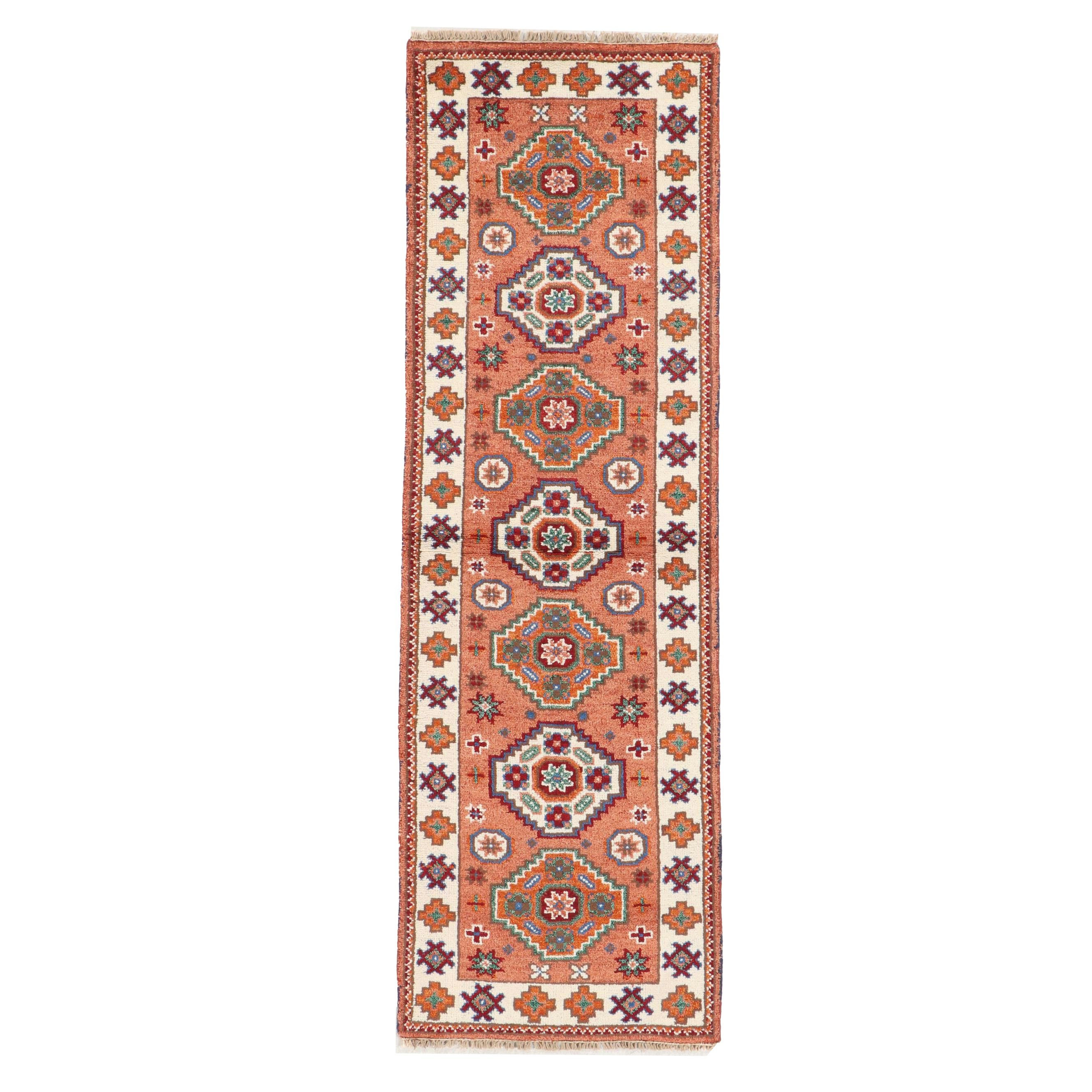 2'8 x 8'4 Hand-Knotted Afghan Kazak Carpet Runner