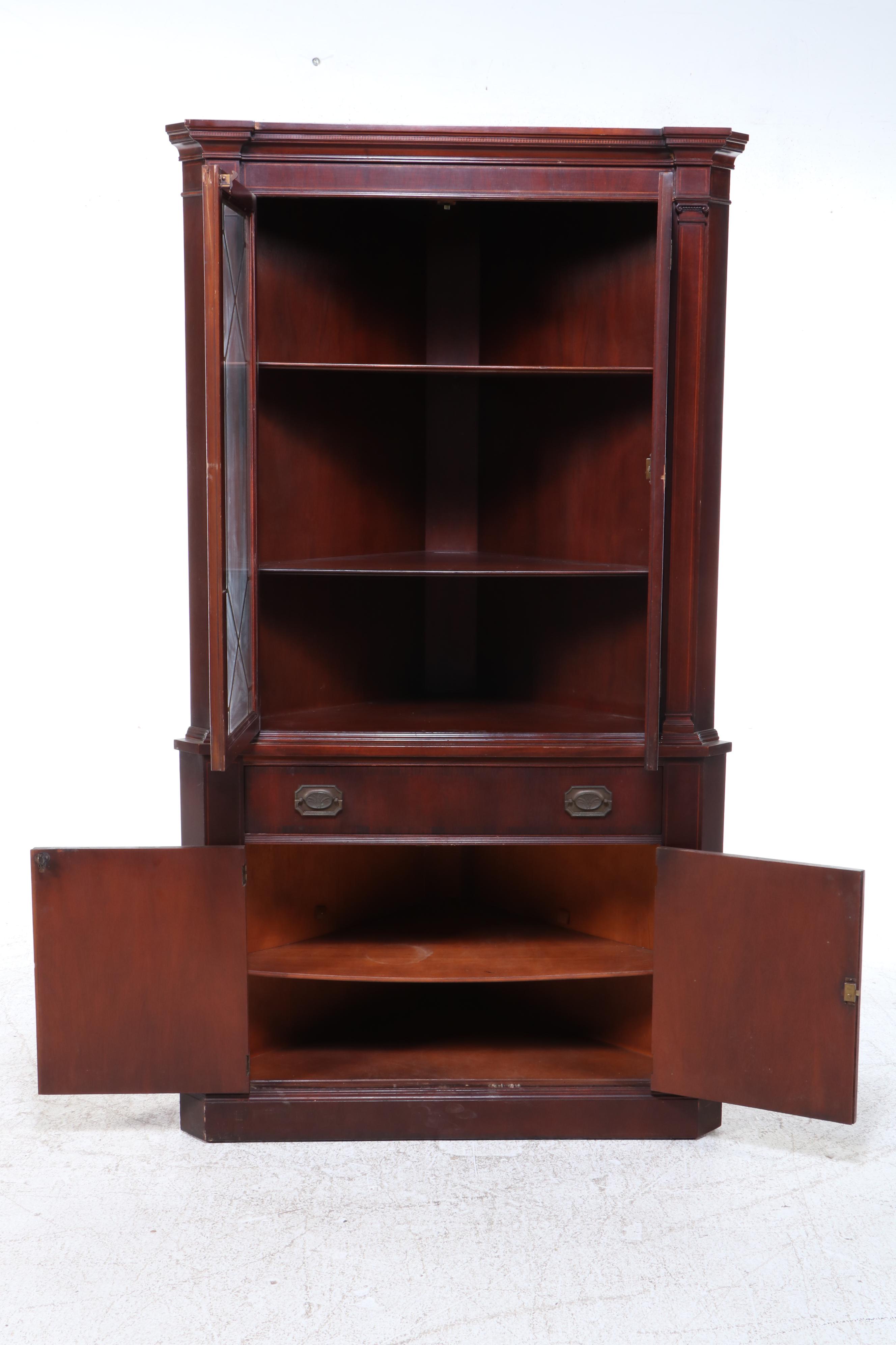 Drexel Federal Style Mahogany and Line-Inlaid Corner Cabinet
