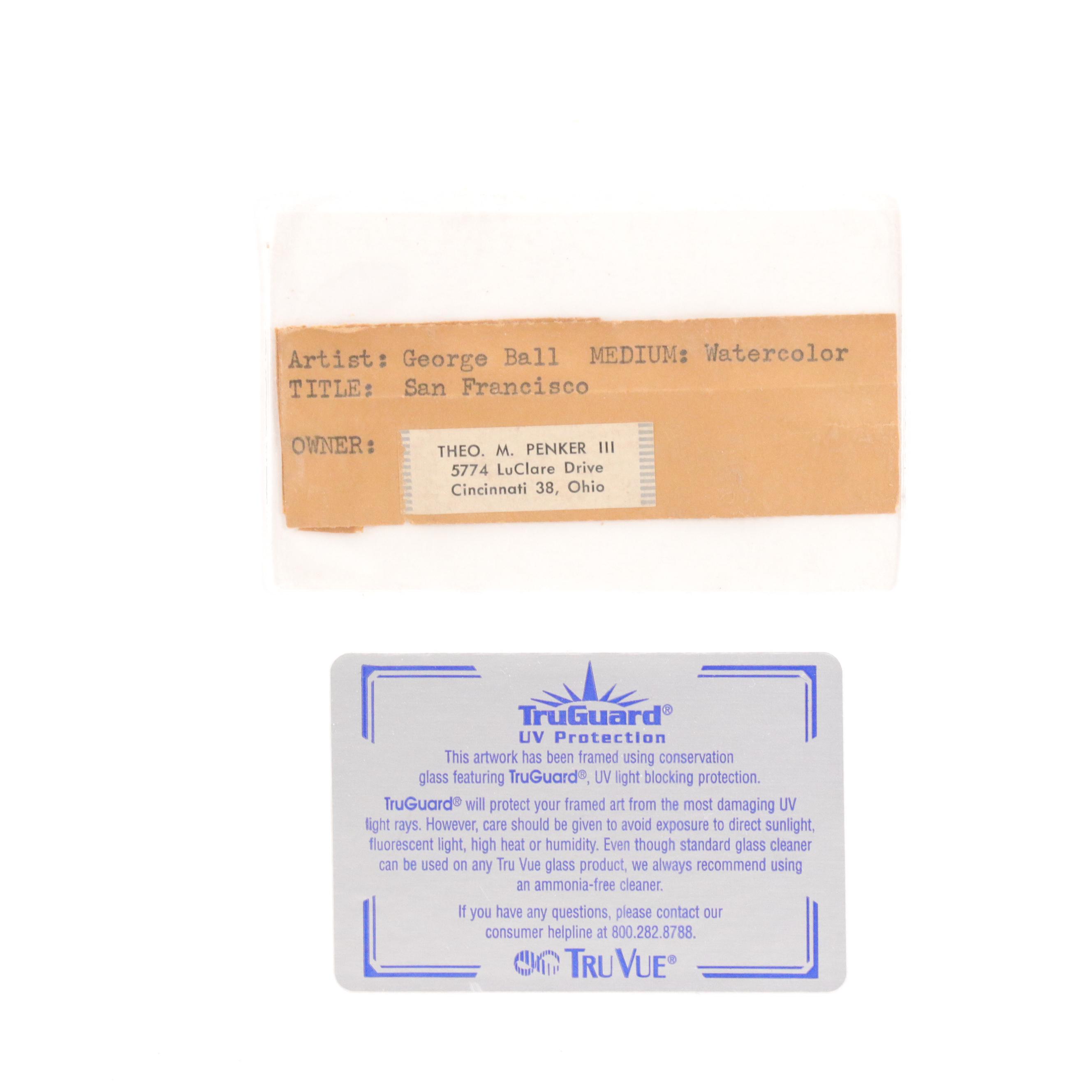 George Ball Watercolor Painting "San Francisco," Late 20th Century